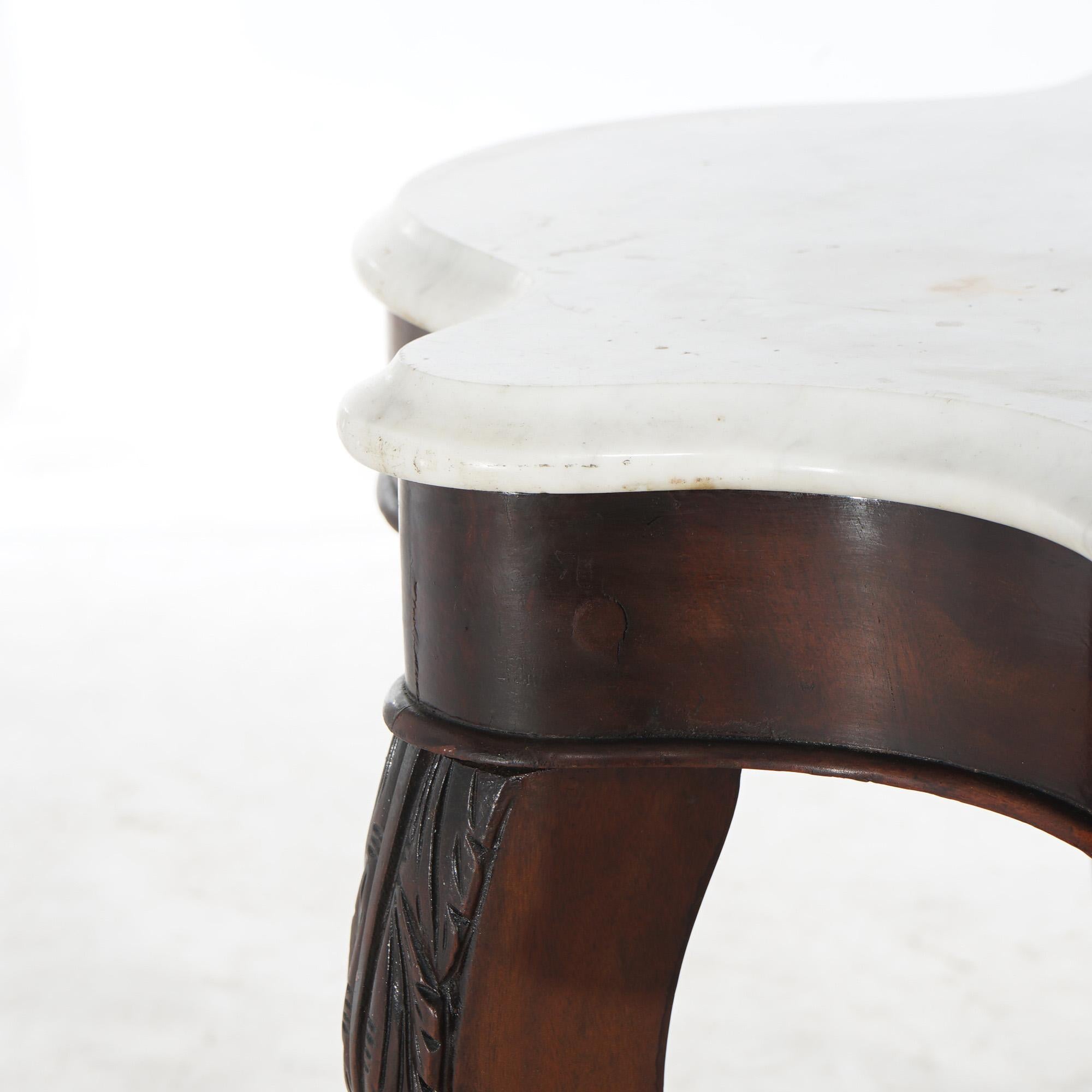 Antike viktorianische Foliate geschnitzt Nussbaum & abgeschrägten Marmor Schildkröte Top Tisch C1890 im Angebot 4