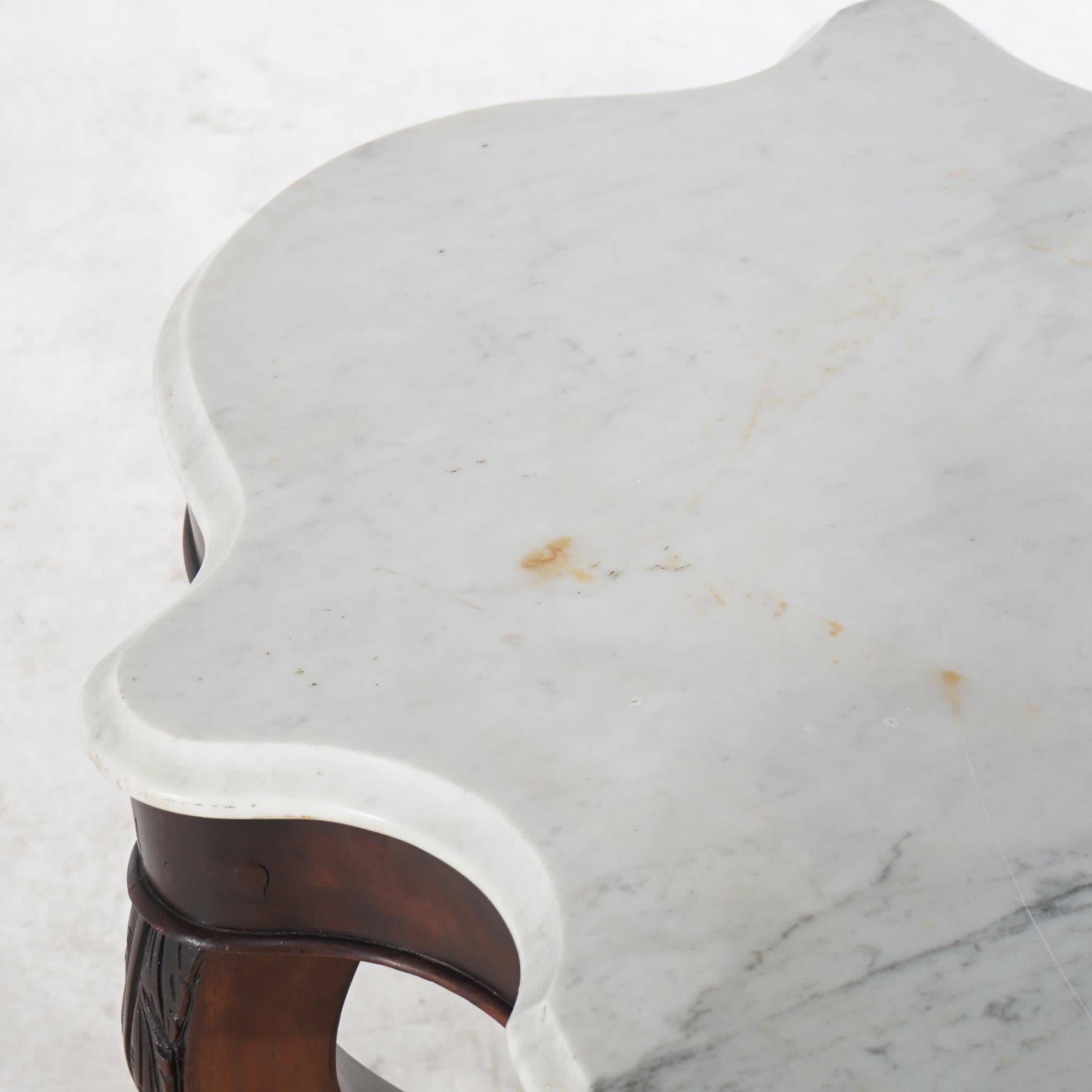Antike viktorianische Foliate geschnitzt Nussbaum & abgeschrägten Marmor Schildkröte Top Tisch C1890 im Angebot 5