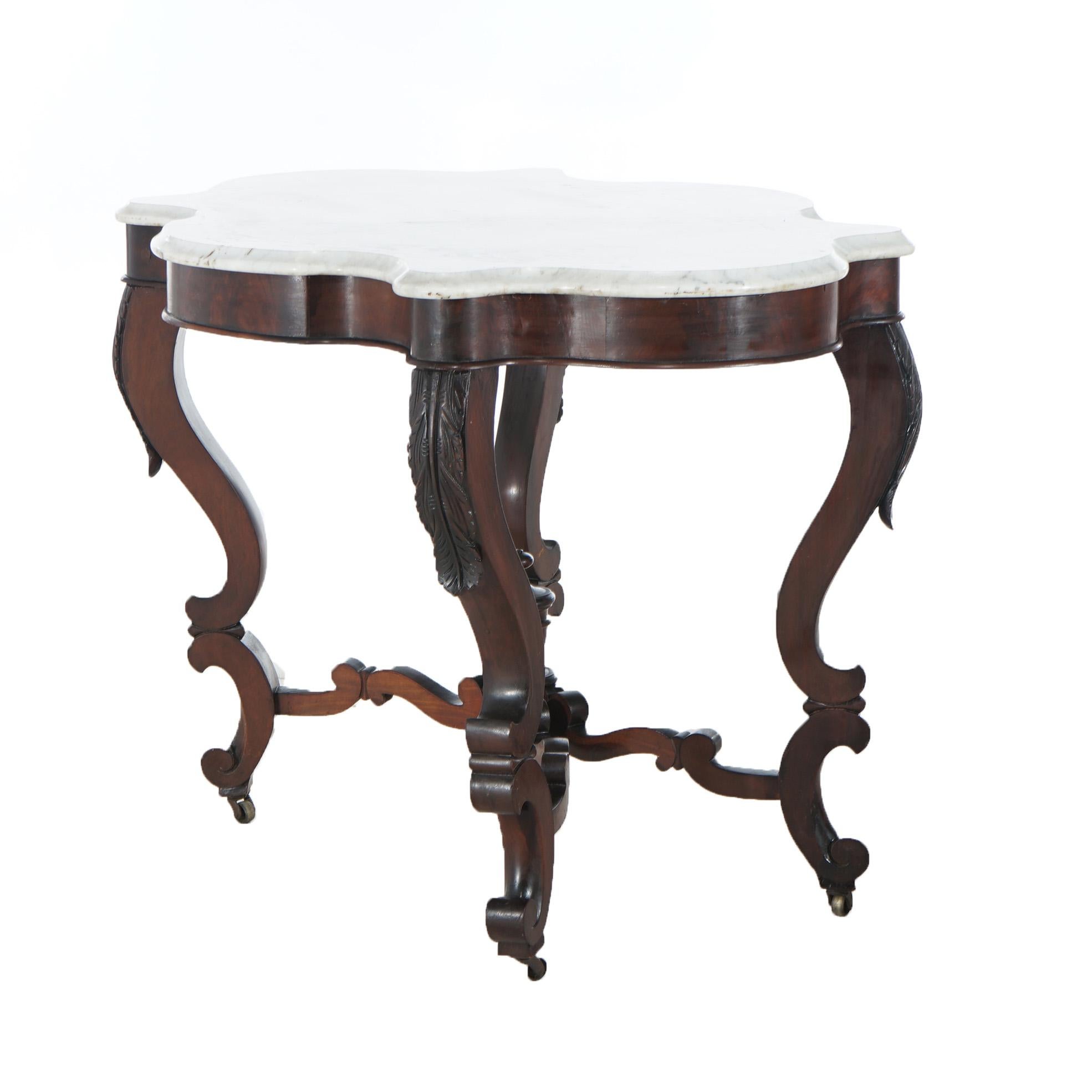 Antique Victorian Foliate Carved Walnut & Beveled Marble Turtle Top Table C1890 11