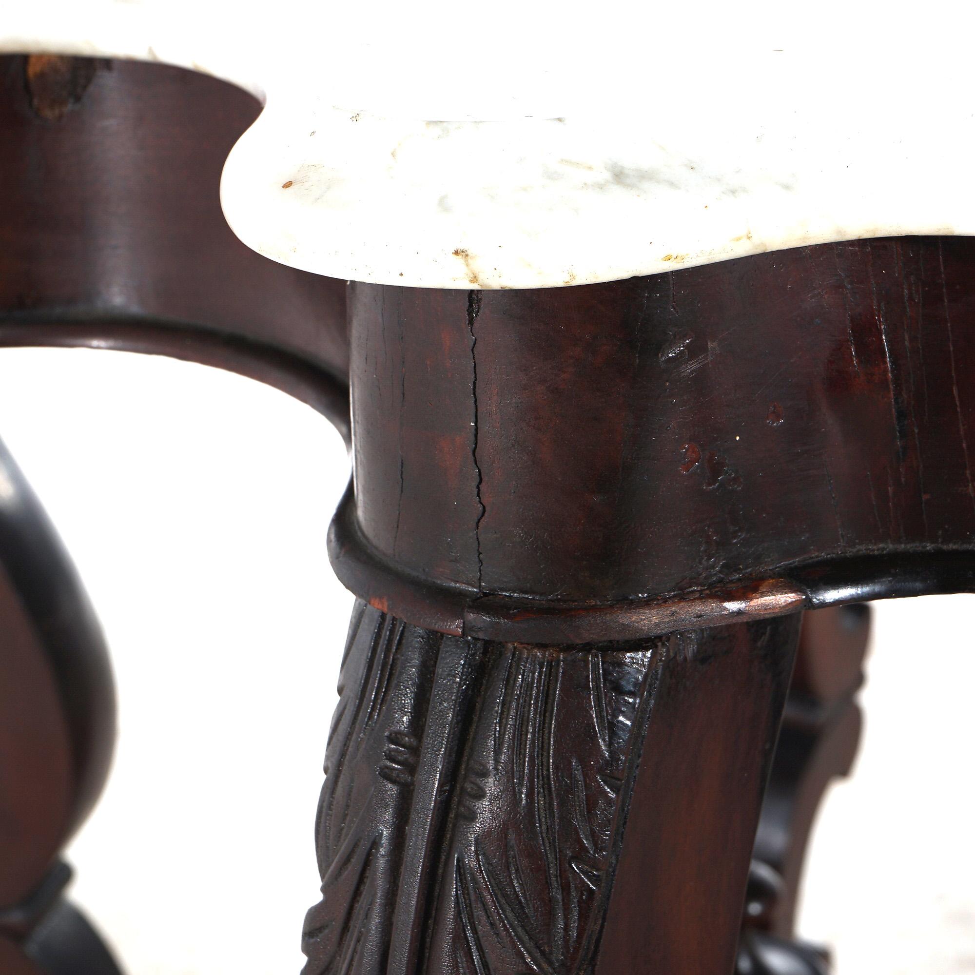 Antike viktorianische Foliate geschnitzt Nussbaum & abgeschrägten Marmor Schildkröte Top Tisch C1890 im Angebot 12