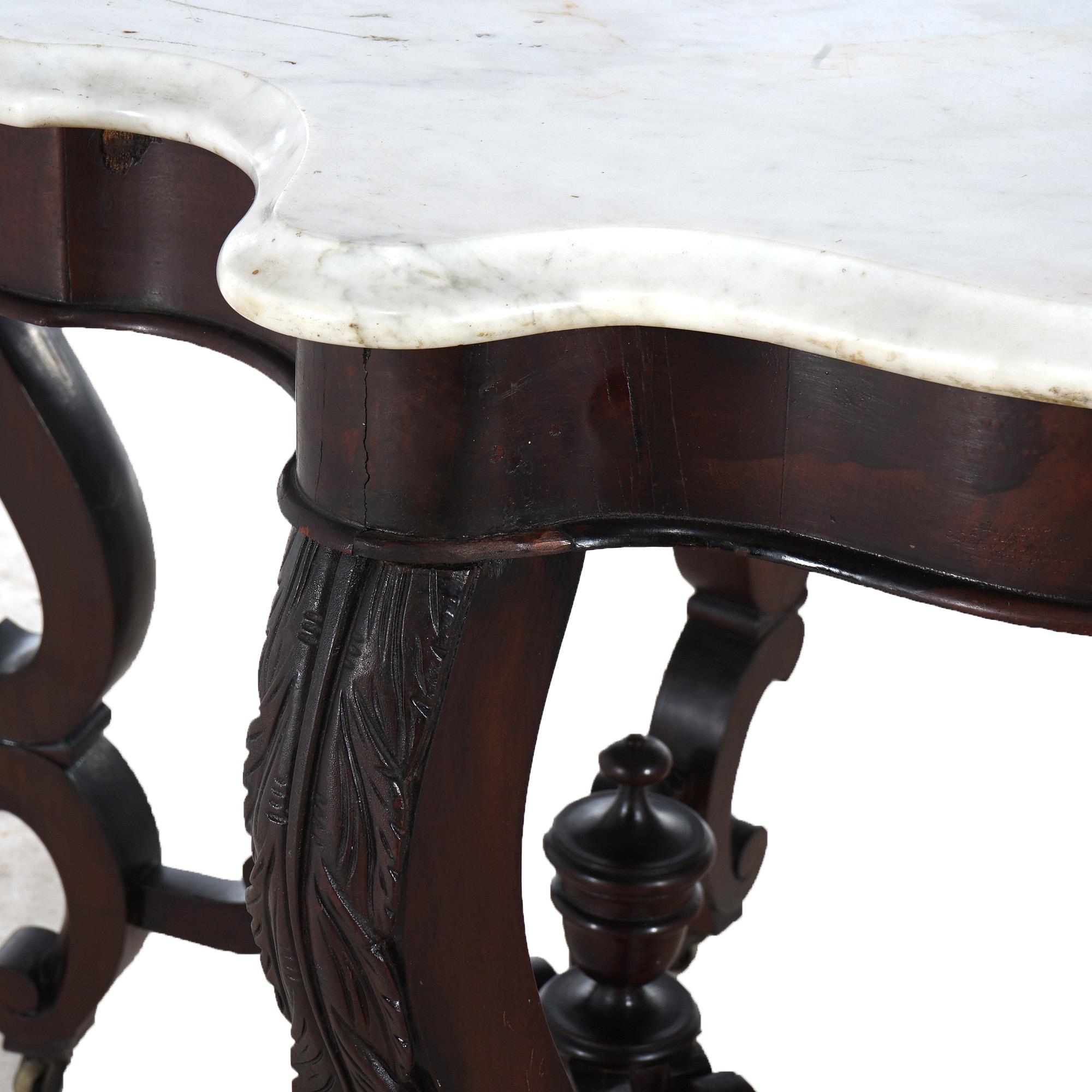 Antike viktorianische Foliate geschnitzt Nussbaum & abgeschrägten Marmor Schildkröte Top Tisch C1890 (19. Jahrhundert) im Angebot