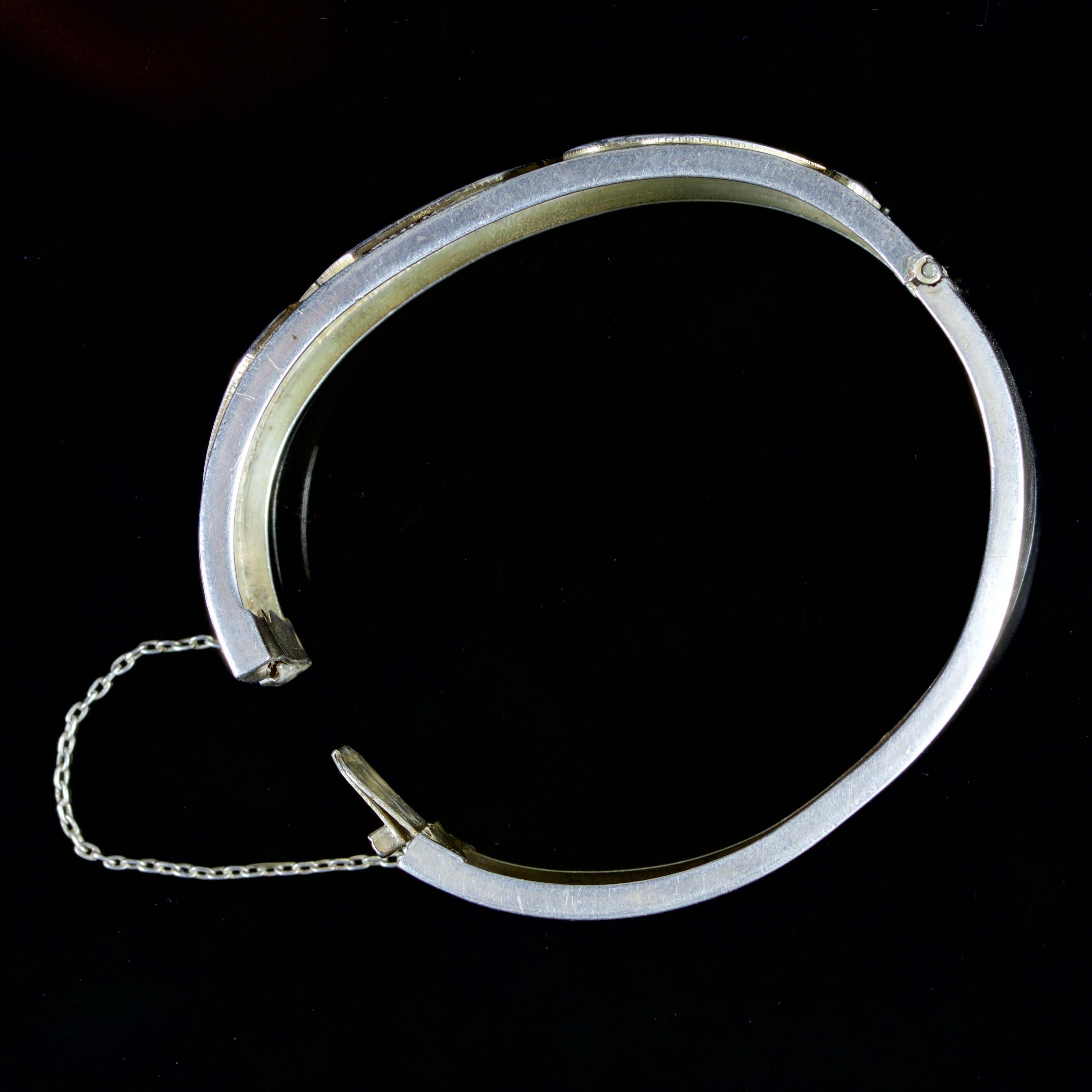 Antique Victorian Forget Me Not Bangle Silver, circa 1880 For Sale 2