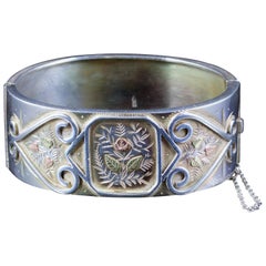 Antique Victorian Forget Me Not Bangle Silver, circa 1880