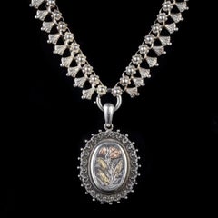 Antique Victorian Forget Me Not Collar Locket 18 Carat Gold Silver Dated 1881