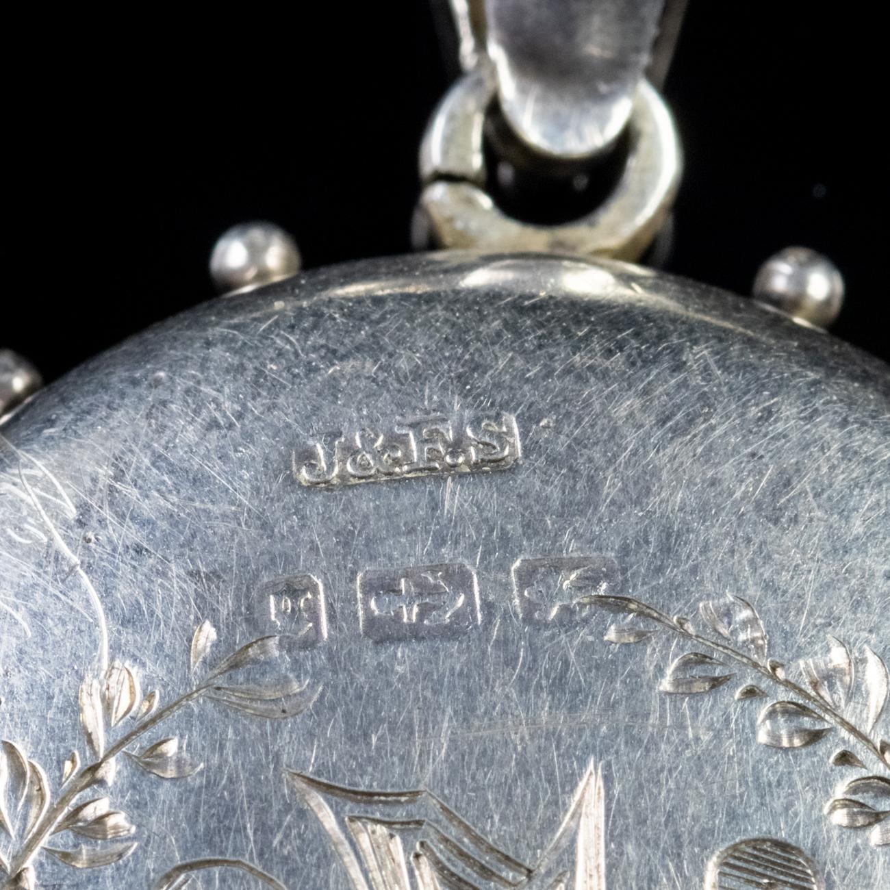 Antique Victorian Forget Me Not Collar Locket 18 Carat Gold Silver Dated 1881 For Sale 4