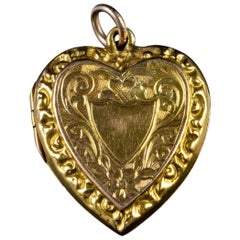 Antique Victorian Forget Me Not Heart Locket 9 Carat Gold, circa 1900