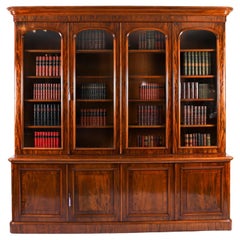 Antique Victorian Four-Door Flame Mahogany Library Bookcase 19th Century