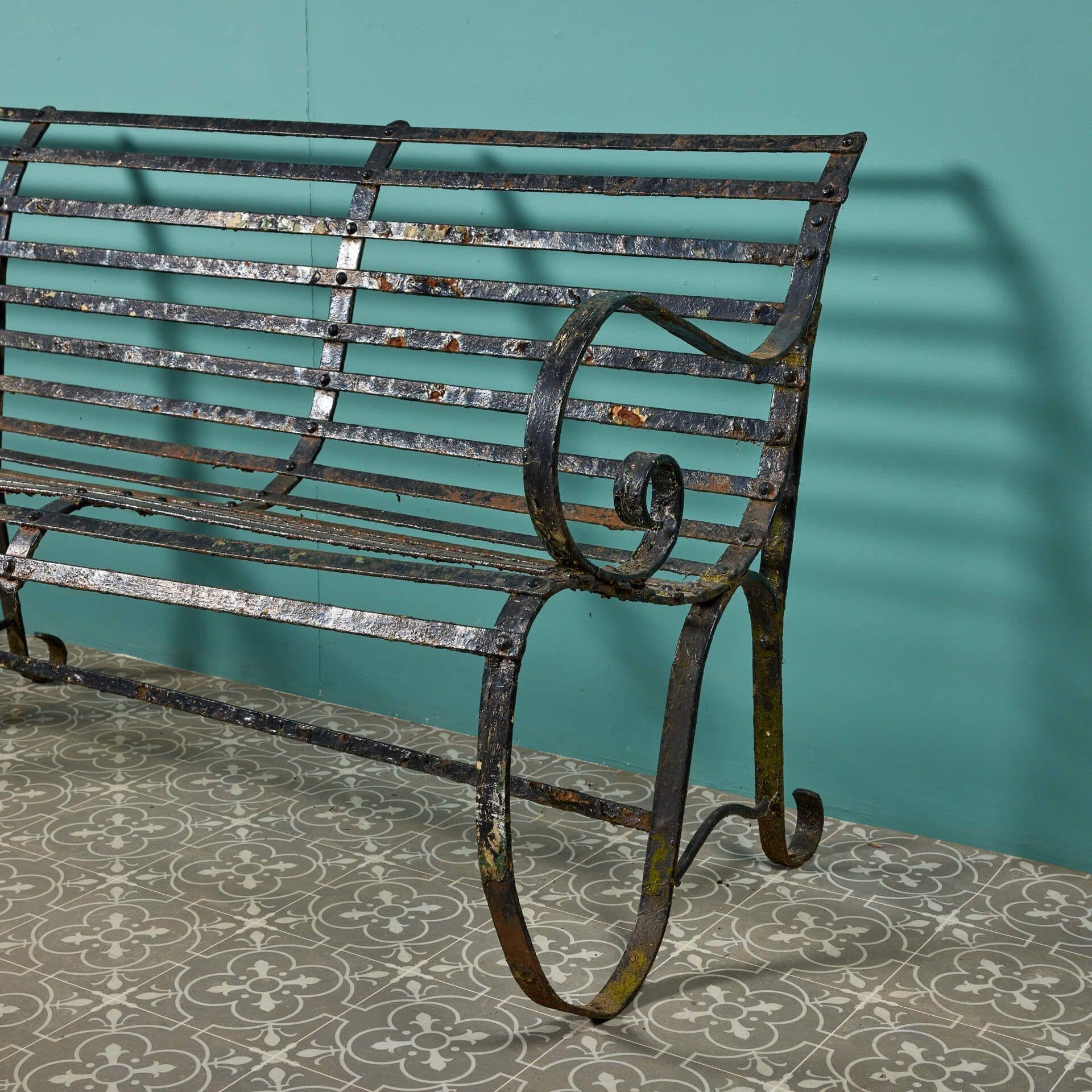 English Antique Victorian Four Seater Wrought Iron Garden Bench For Sale
