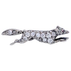 Antique Victorian Fox Brooch Diamond Ruby 15 Karat Gold Silver