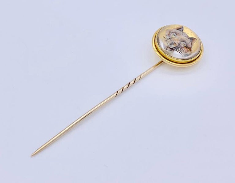 Antique Victorian Fox Head Essex Crystal Gold Tie Pin For Sale 1