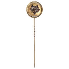 Antique Victorian Fox Head Essex Crystal Gold Tie Pin