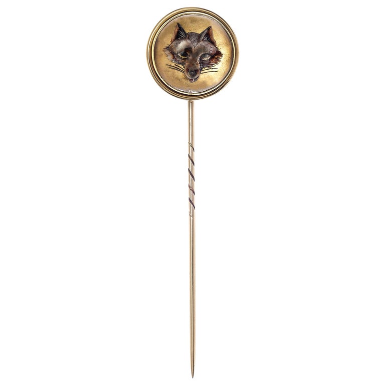 Antique Victorian Fox Head Essex Crystal Gold Tie Pin For Sale