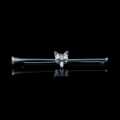 Antique Victorian Fox Horn Brooch Silver, circa 1900