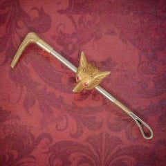 Antique Victorian Fox Riding Crop Brooch 9 Carat Gold circa 1880 Boxed