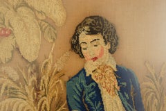 Antique Victorian Framed Needlepoint, Tapestry Courting Couple, Scotland 1850