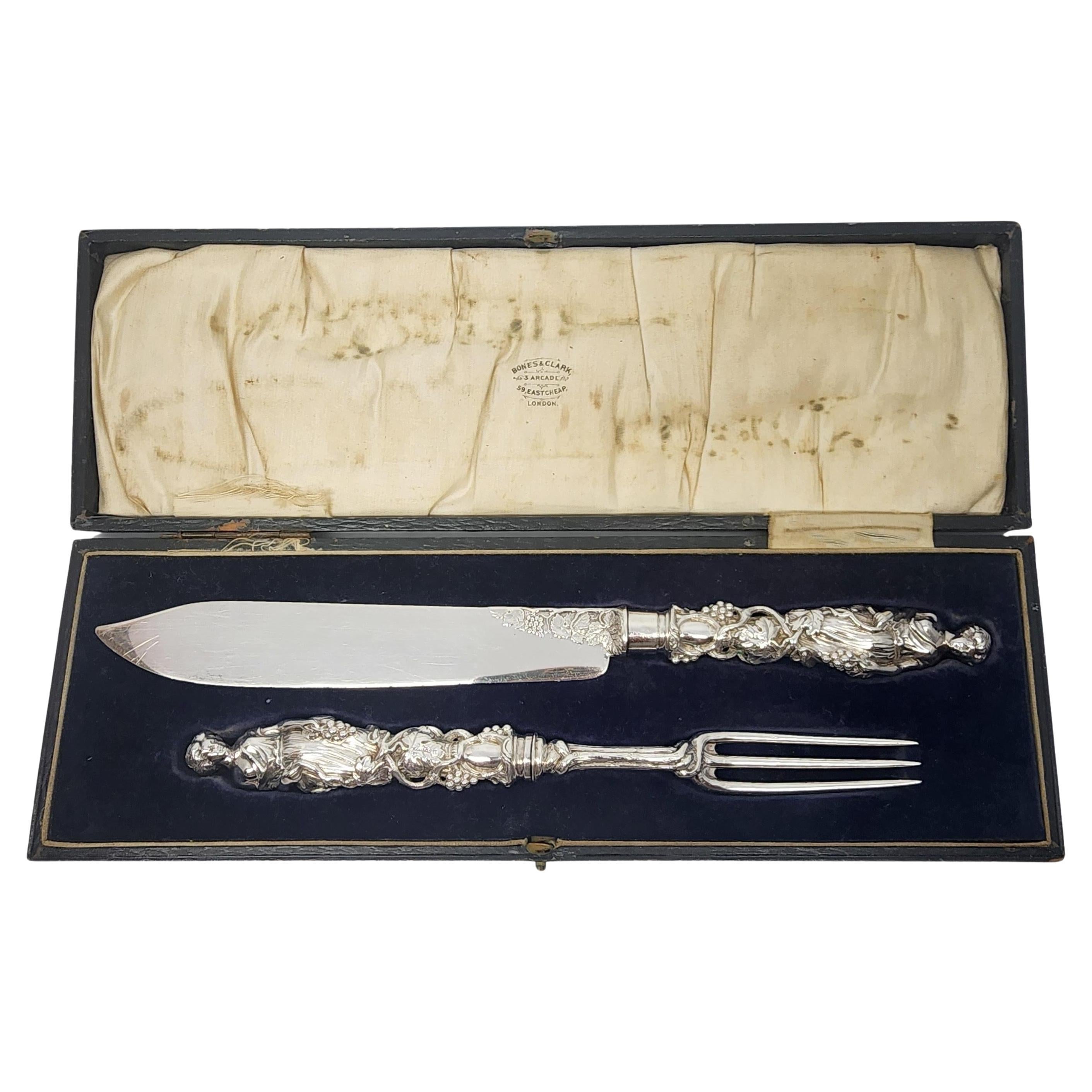 Antique Victorian Francis Higgins II Sterling Silver Fork 
Knife Set #18210