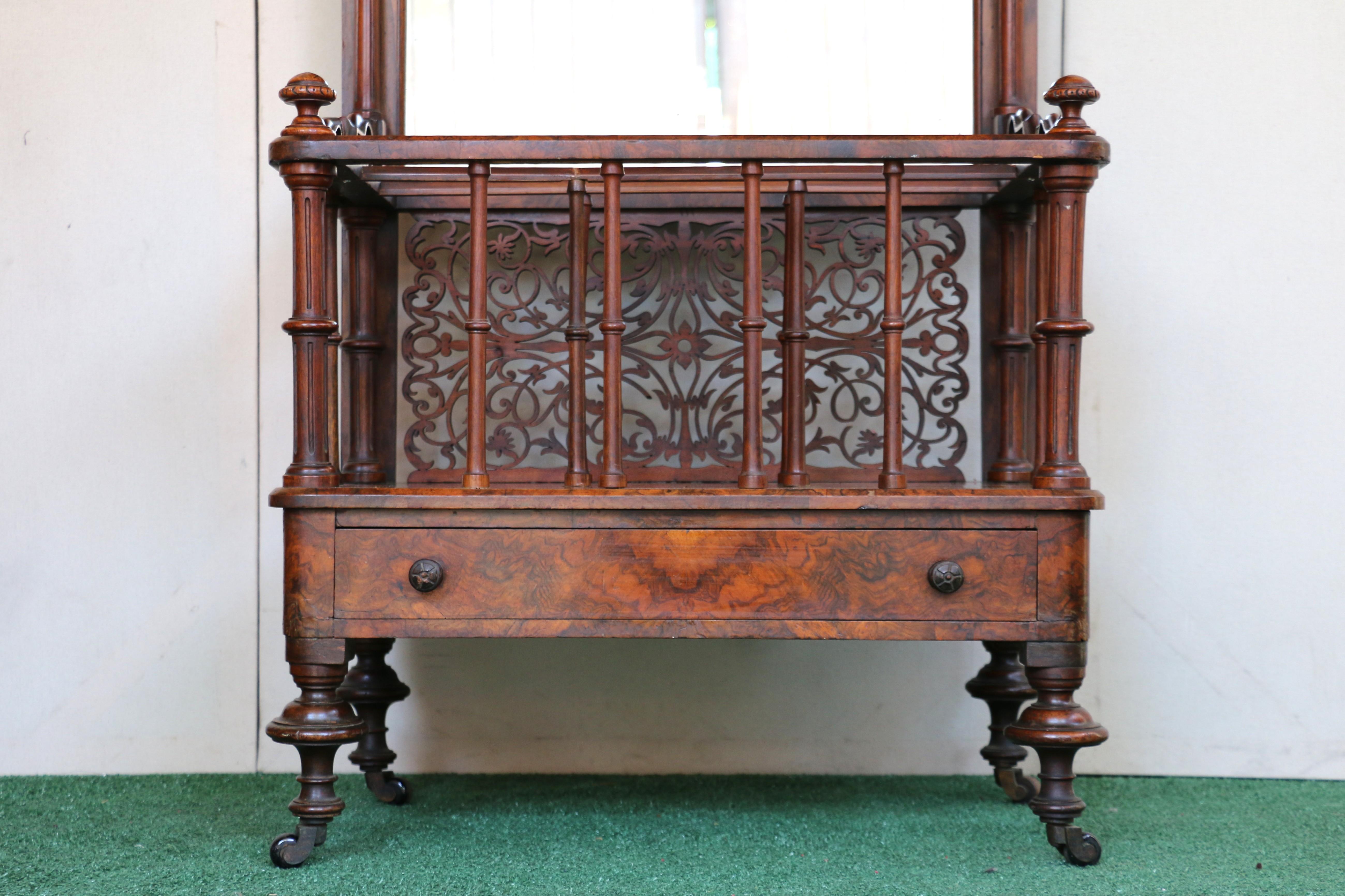 American Antique Victorian Freestanding Burr Walnut Music Canterbury Whatnot For Sale