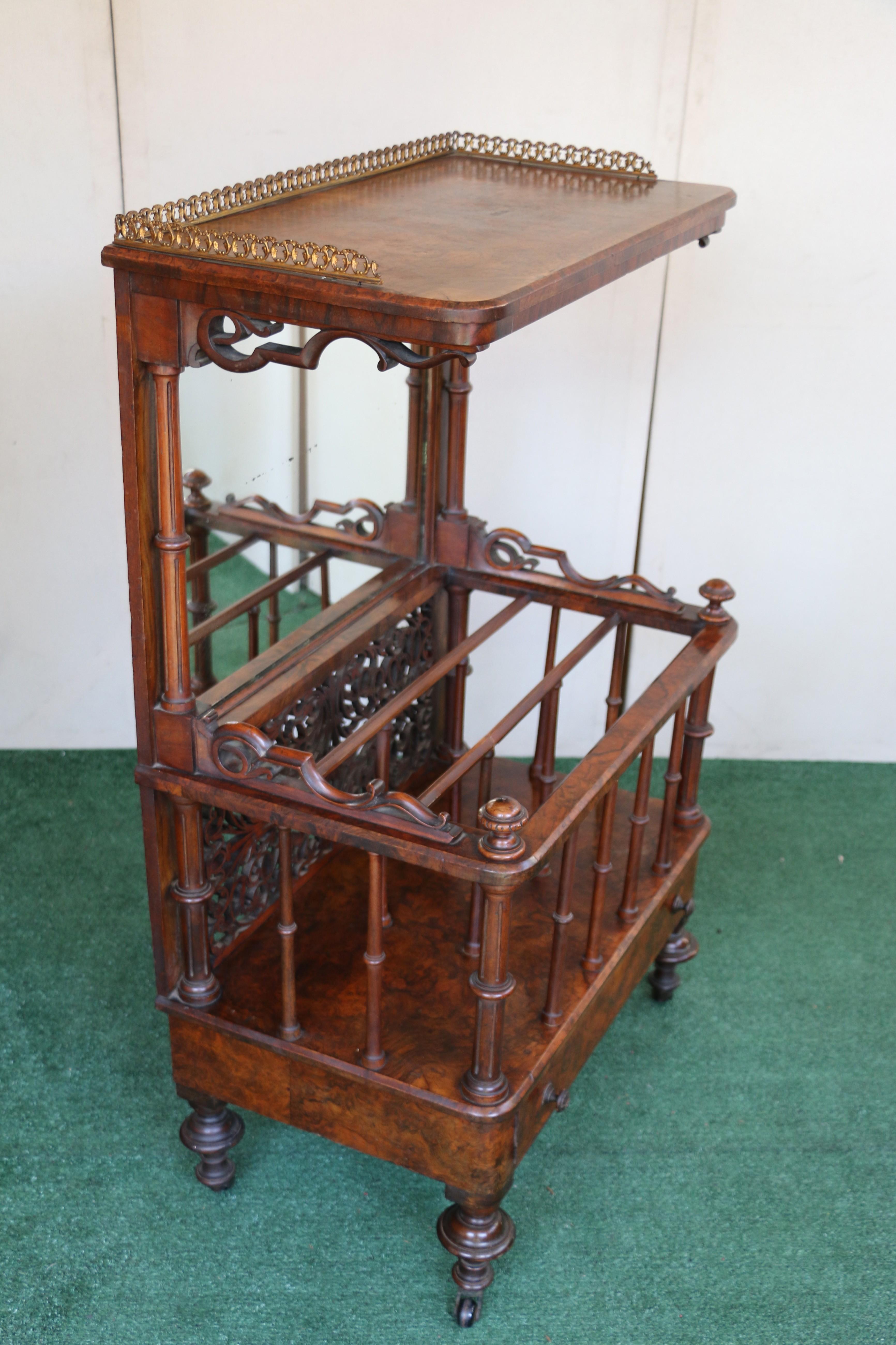 Antique Victorian Freestanding Burr Walnut Music Canterbury Whatnot In Good Condition For Sale In North Hollywood, CA