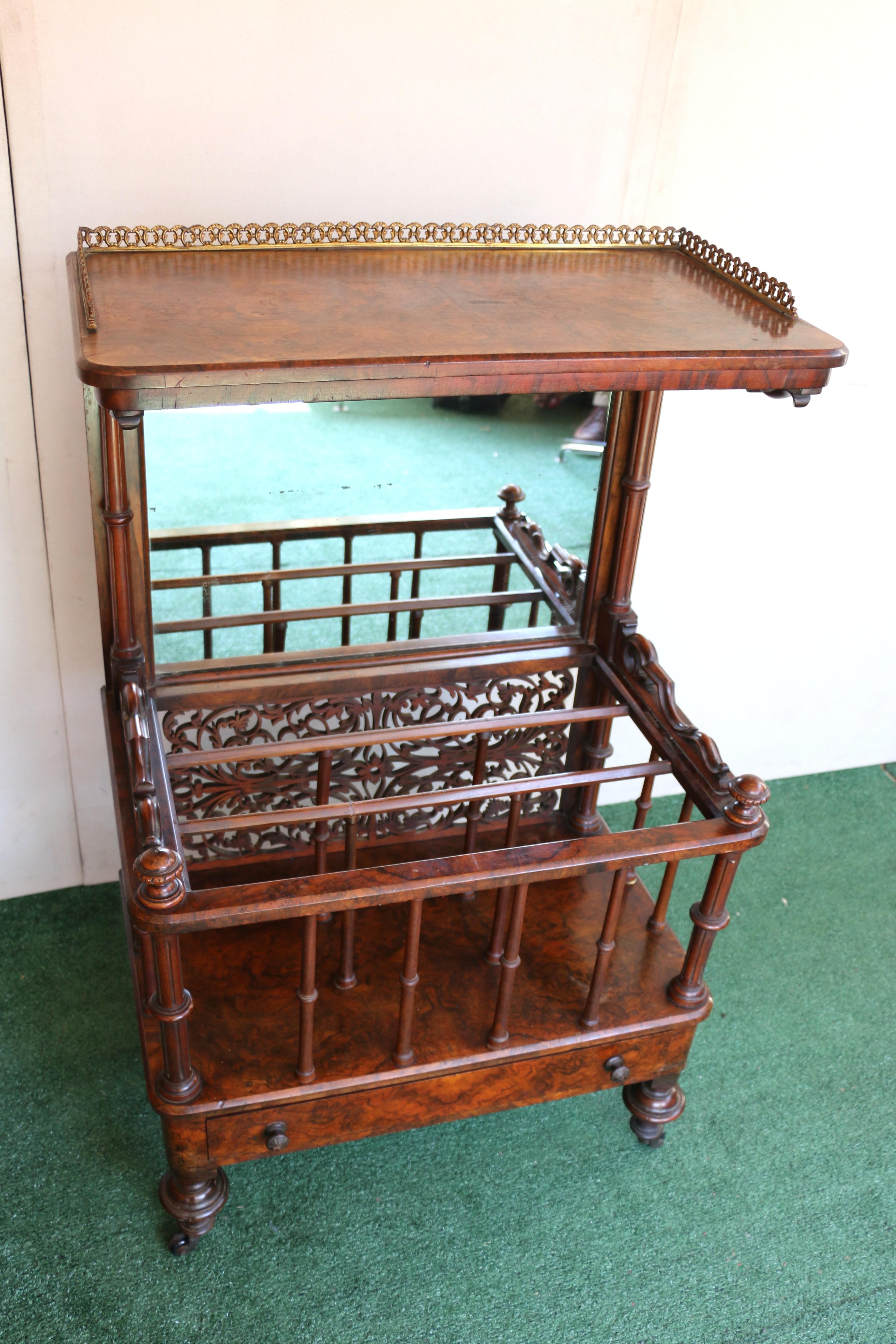 19th Century Antique Victorian Freestanding Burr Walnut Music Canterbury Whatnot For Sale