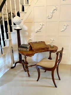 ​​Antique Victorian Freestanding Inlaid Burr Walnut Kidney Shaped Writing Table