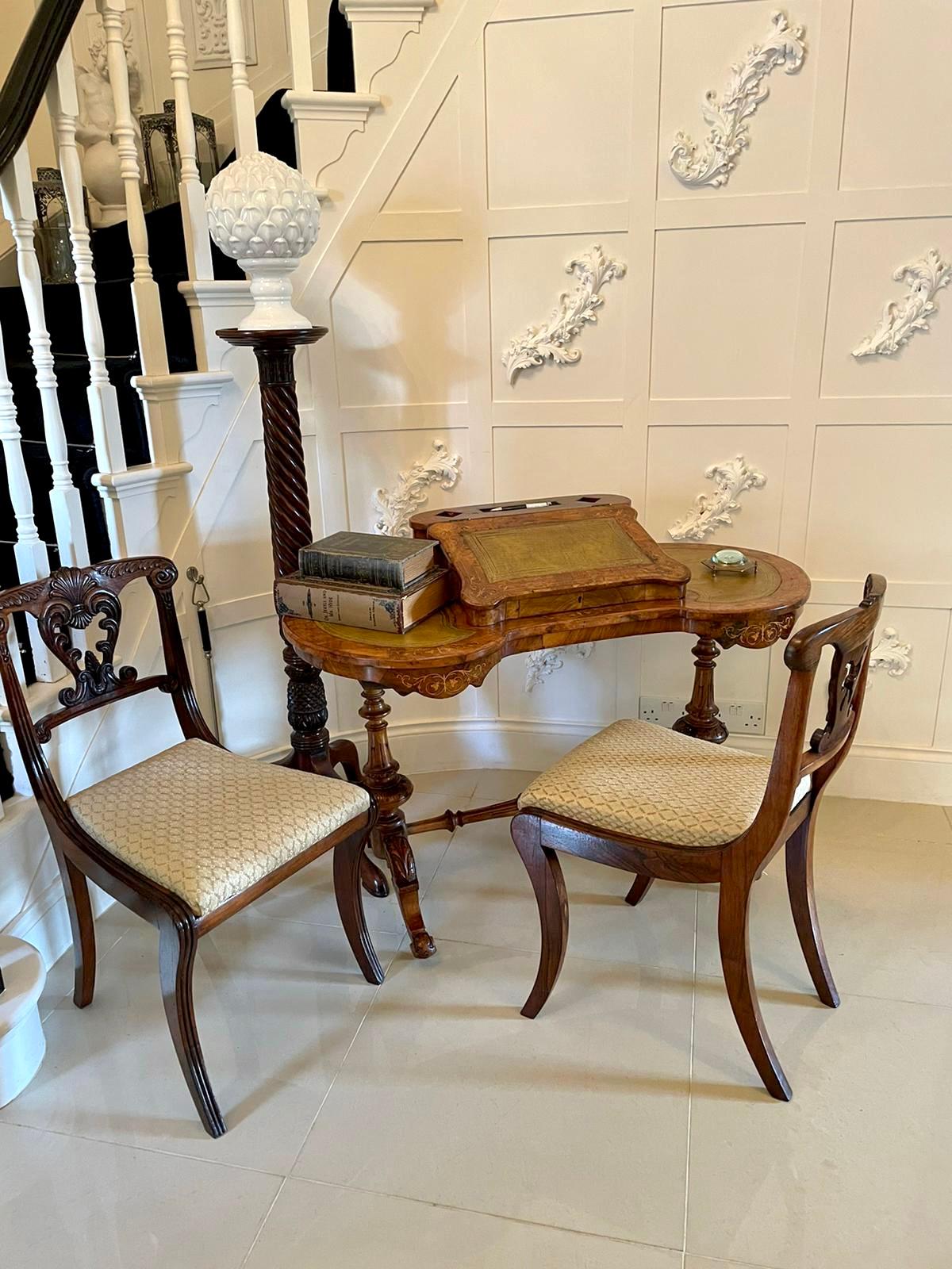 English ​​Antique Victorian Freestanding Inlaid Burr Walnut Kidney Shaped Writing Table For Sale