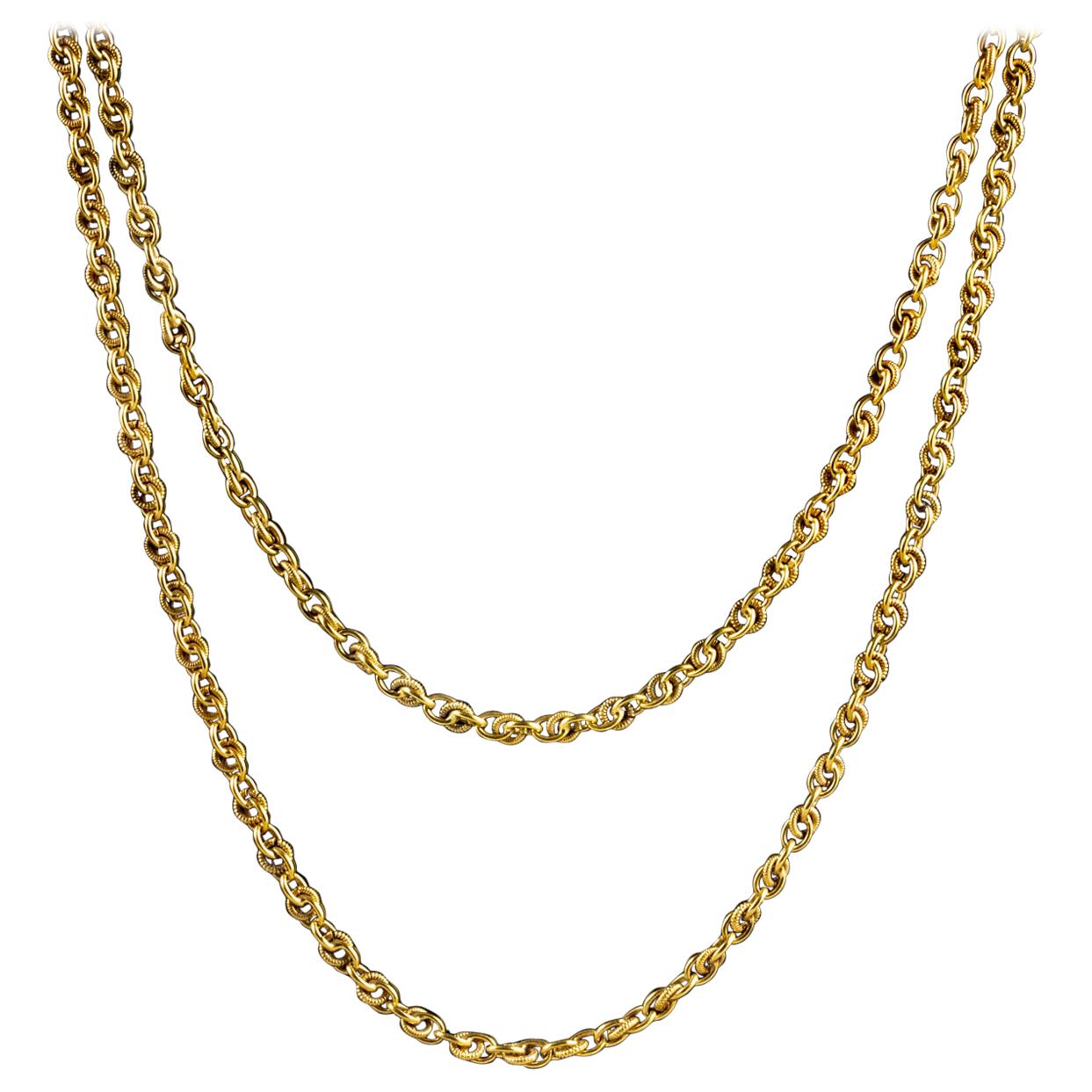 Antique Victorian French 18 Carat Gold on Silver circa 1900 Guard Link Chain For Sale