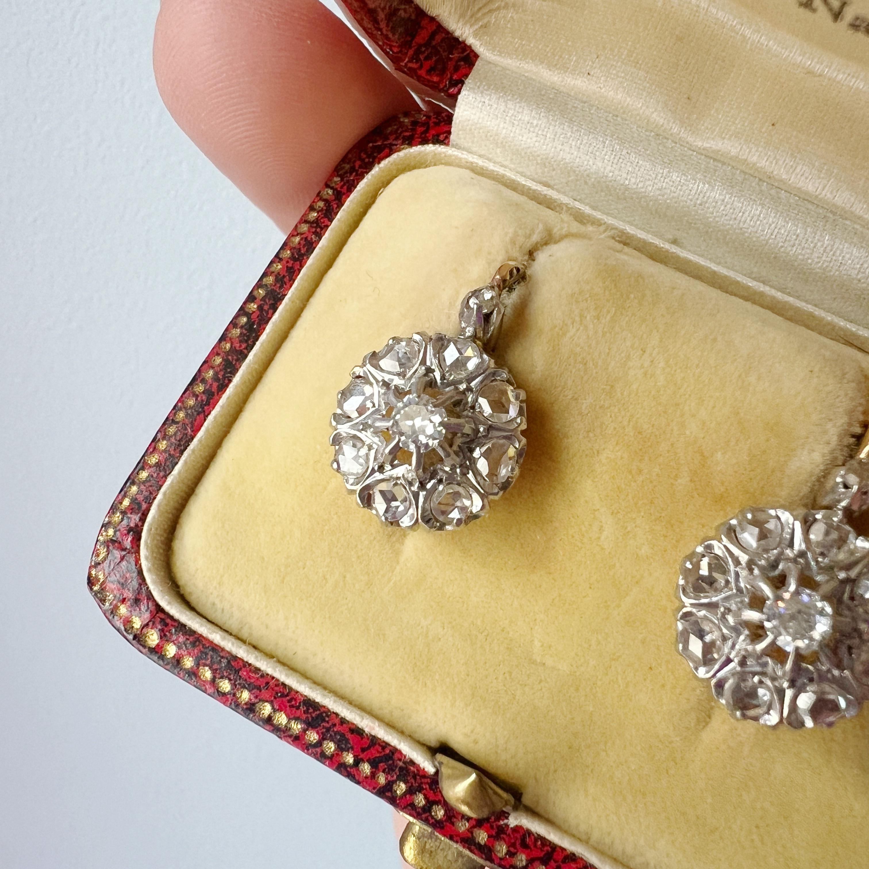 Antique Victorian French 18K gold diamond earrings For Sale 6