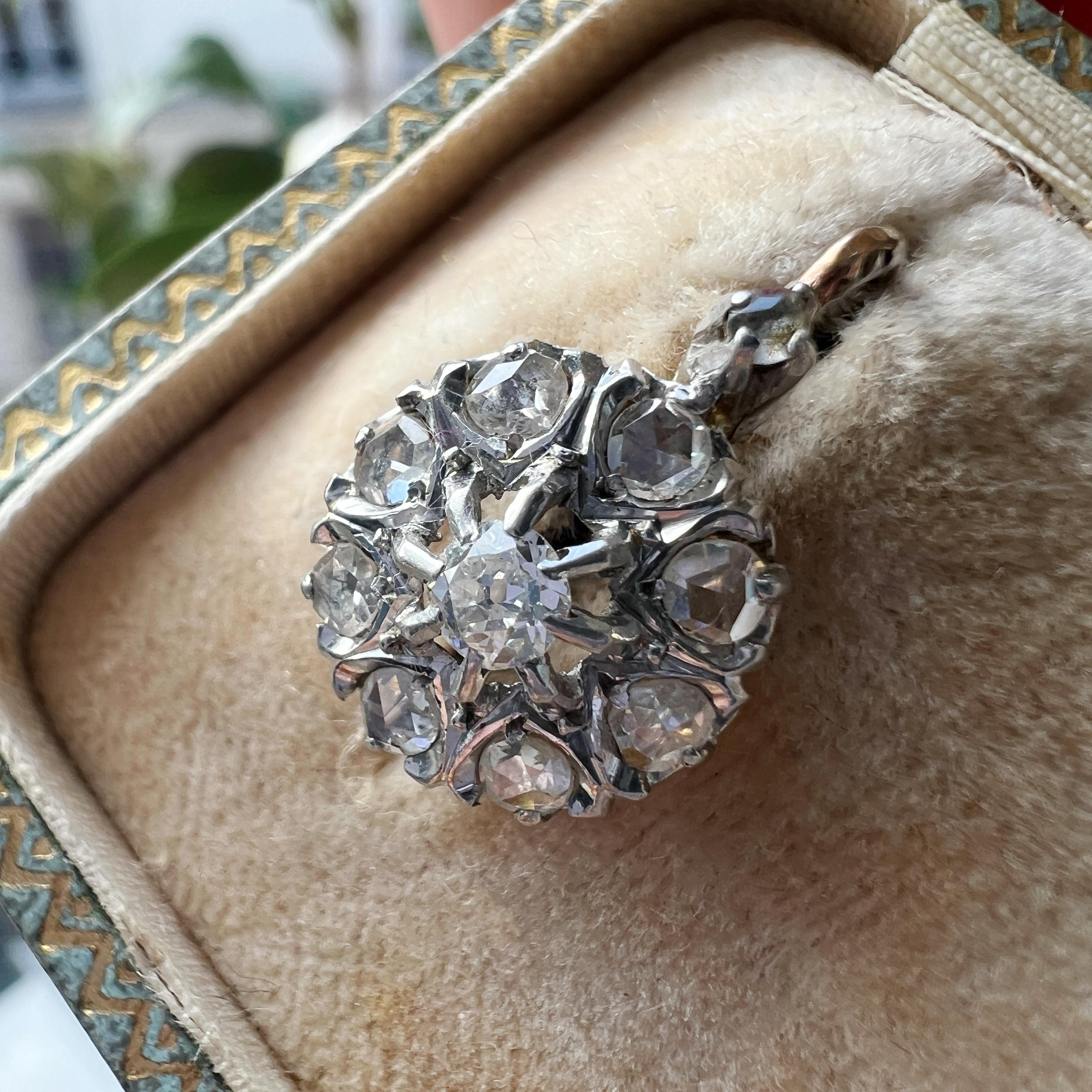 Women's or Men's Antique Victorian French 18K gold diamond earrings For Sale