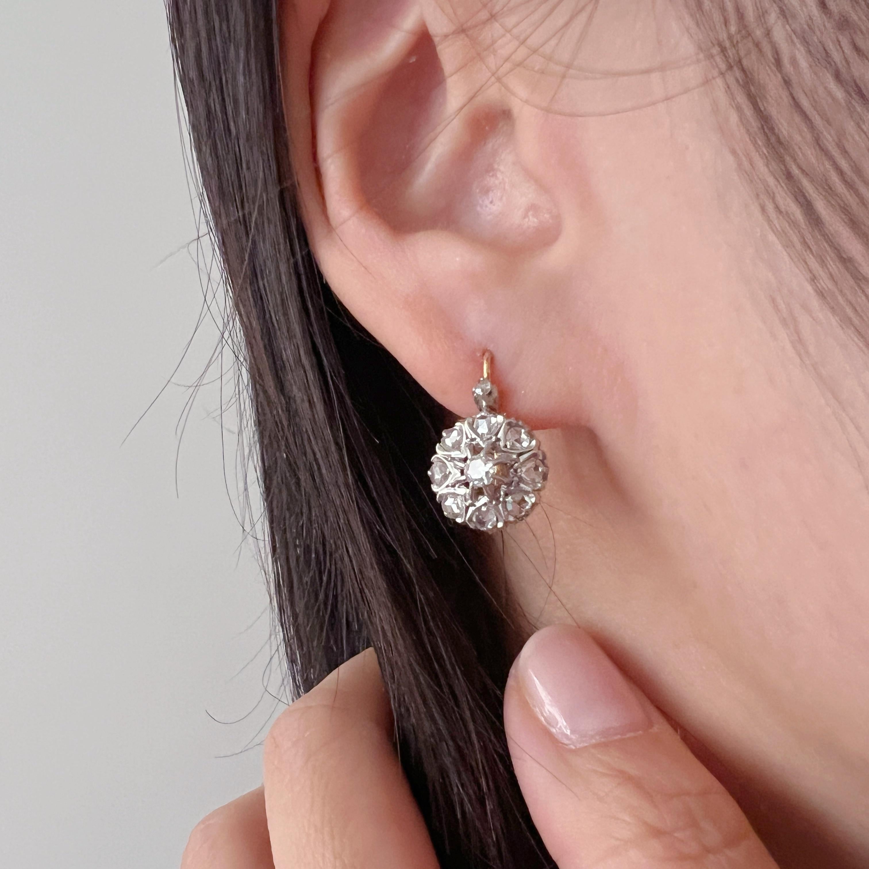 Antike viktorianische französische 18K Gold Diamant Ohrringe für Damen oder Herren