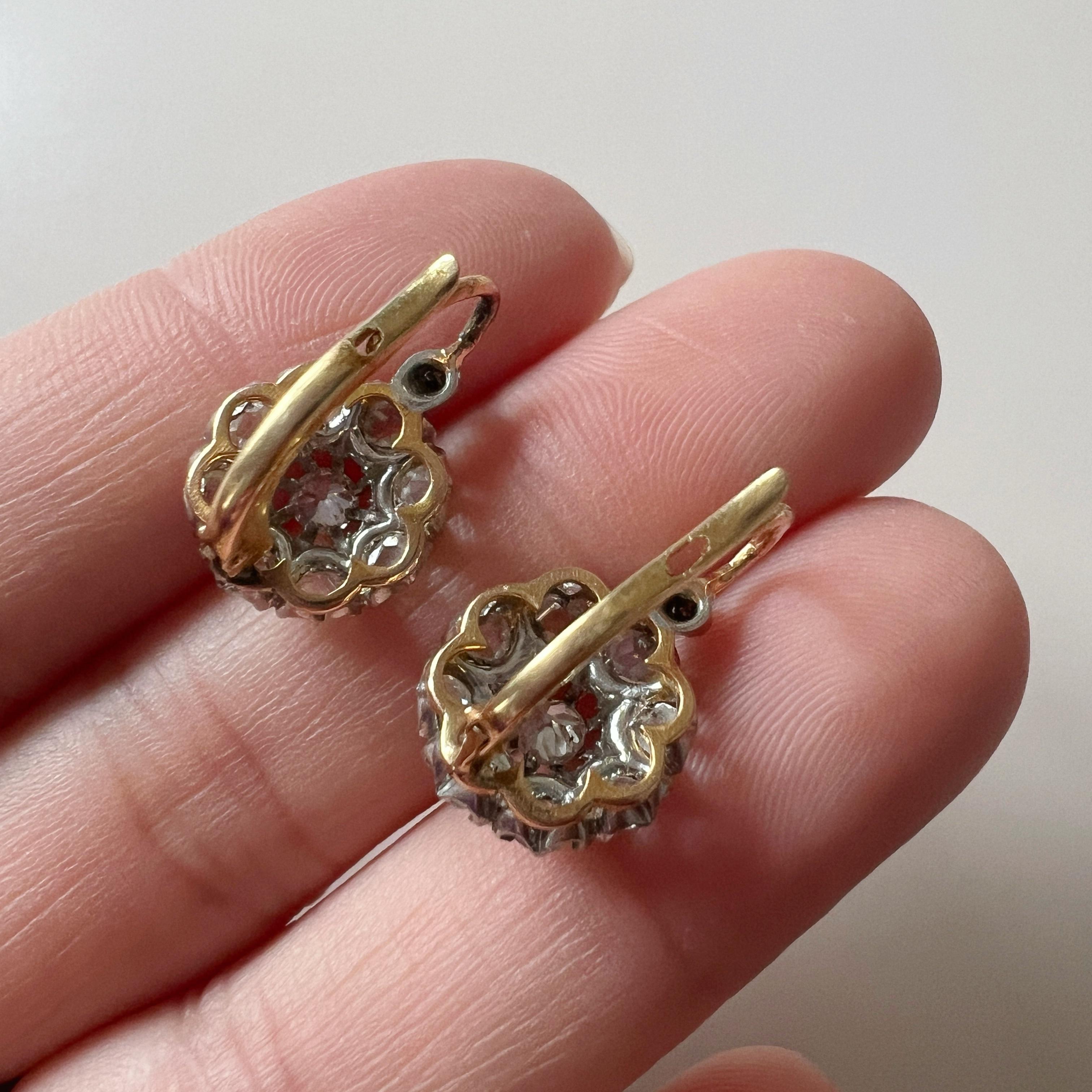 Antique Victorian French 18K gold diamond earrings For Sale 2