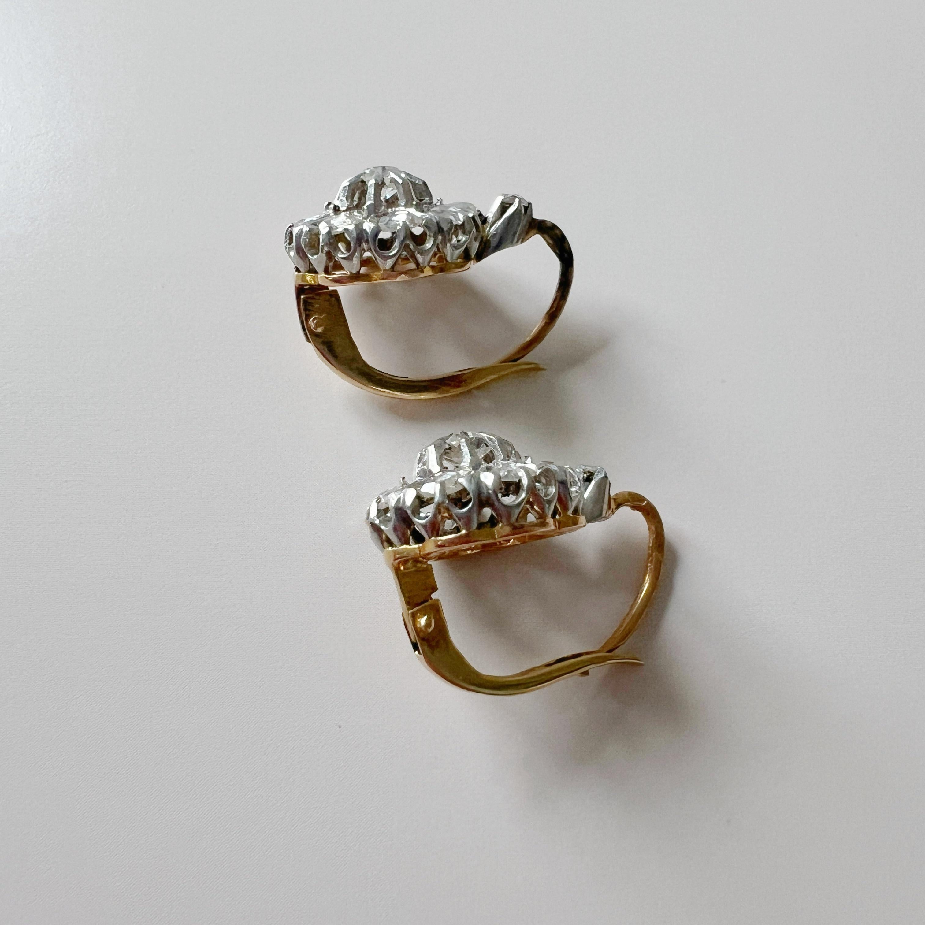 Antique Victorian French 18K gold diamond earrings For Sale 4