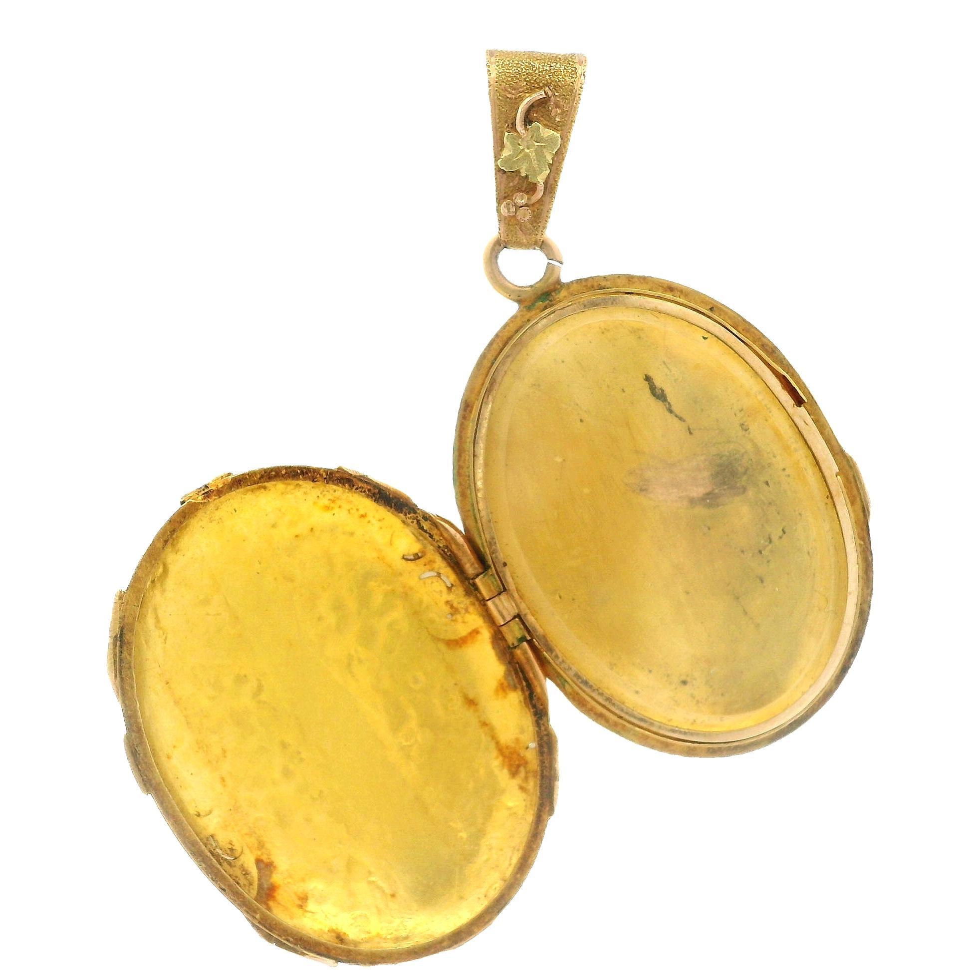 Antique Victorian French 18k Green Rose Yellow Gold Pearl Oval Locket Pendant 5