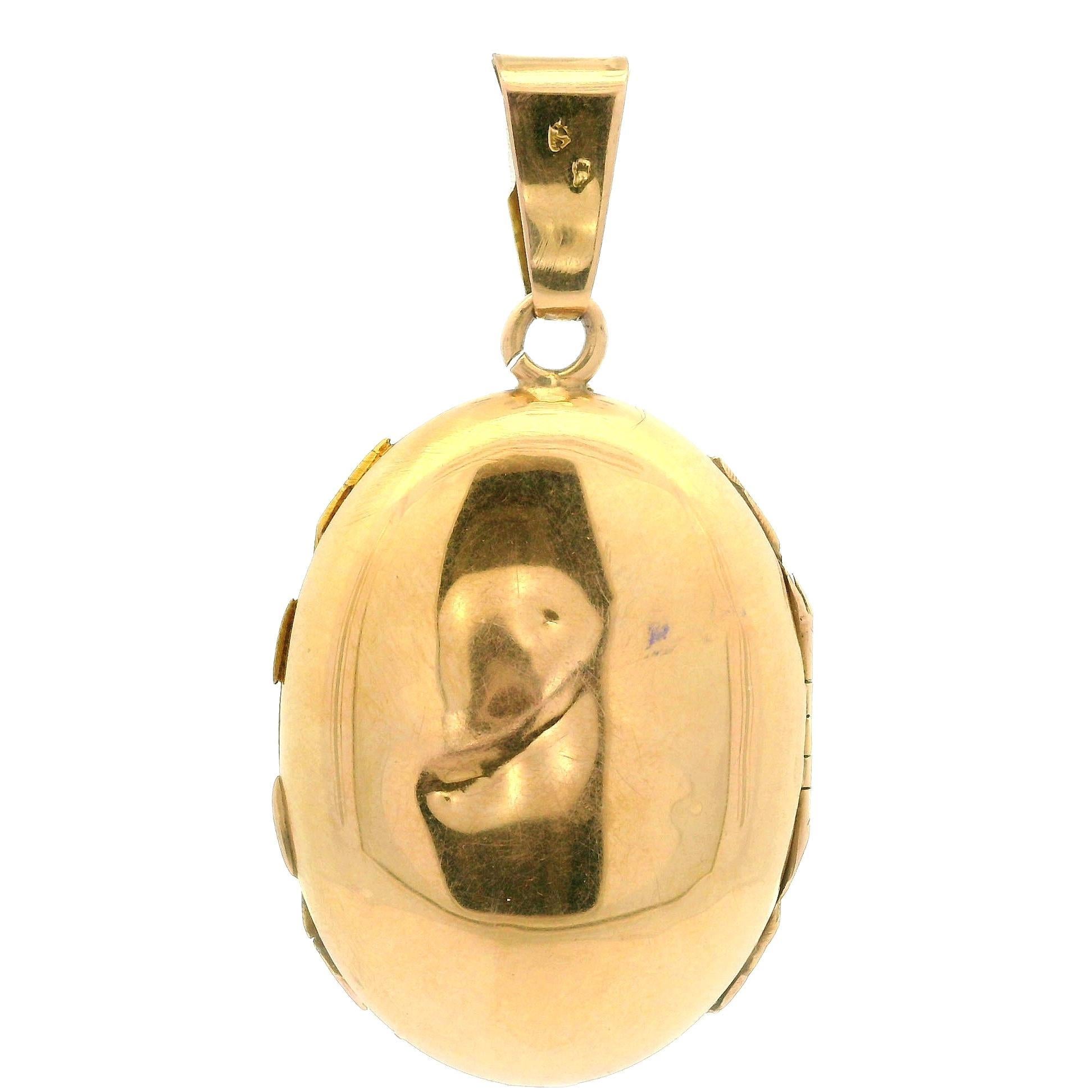 Antique Victorian French 18k Green Rose Yellow Gold Pearl Oval Locket Pendant 1