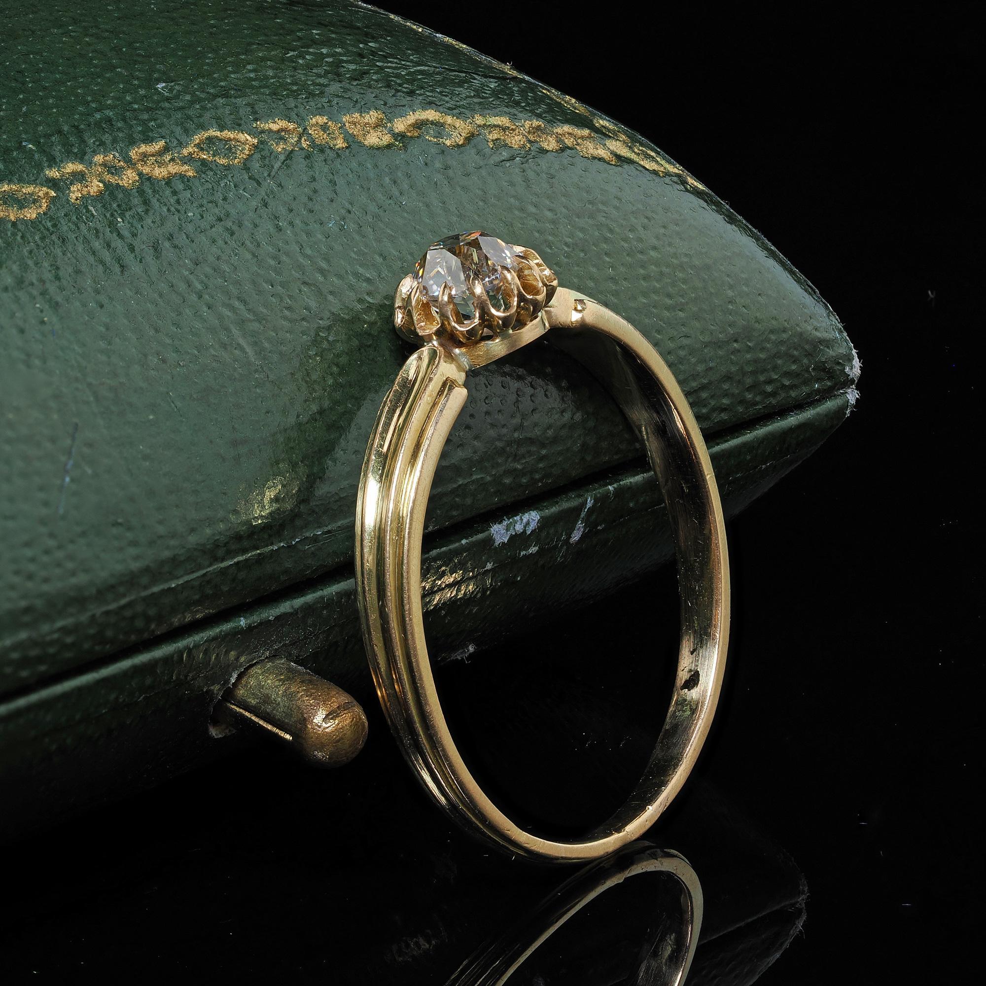 Old Mine Cut Antique Victorian French 18K Yellow Gold Old Mine Diamond Engagement Ring - GIA