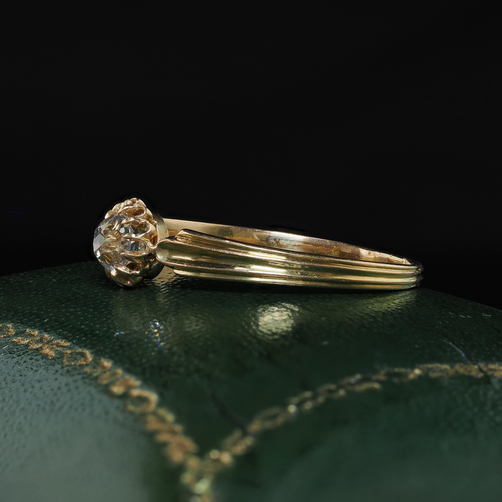 Women's Antique Victorian French 18K Yellow Gold Old Mine Diamond Engagement Ring - GIA