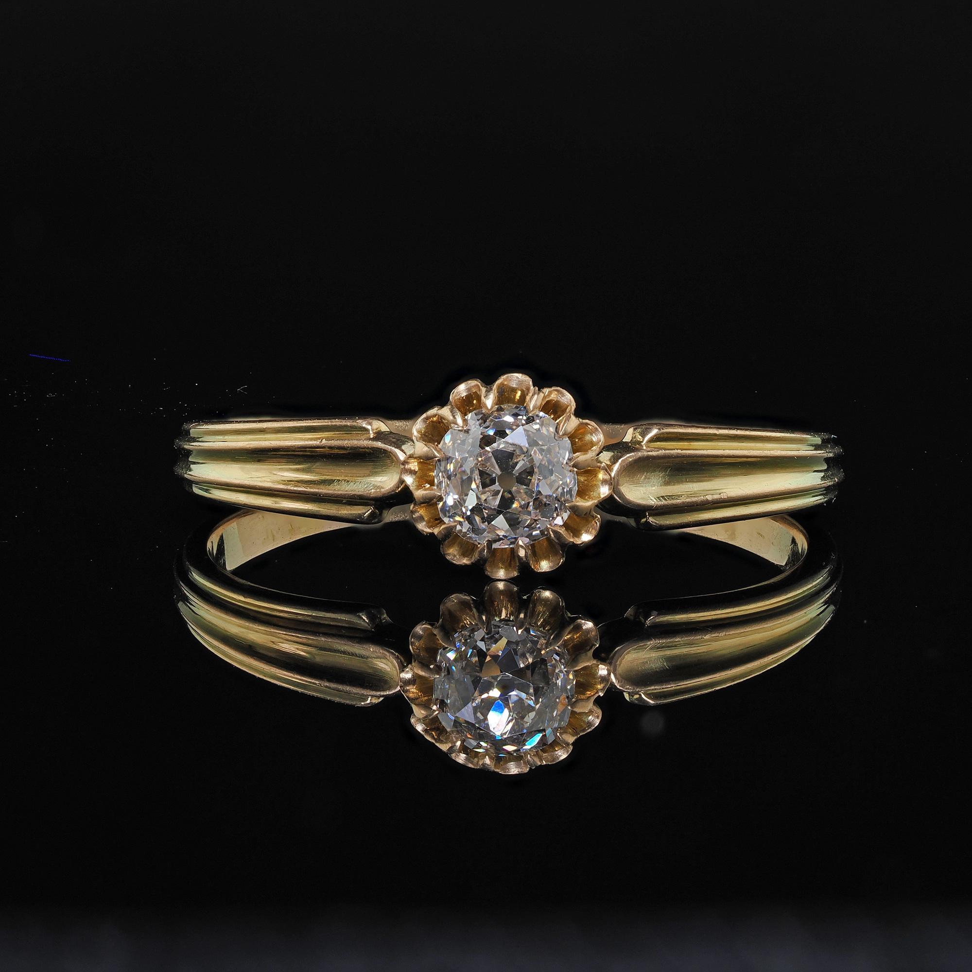 Antique Victorian French 18K Yellow Gold Old Mine Diamond Engagement Ring - GIA 1