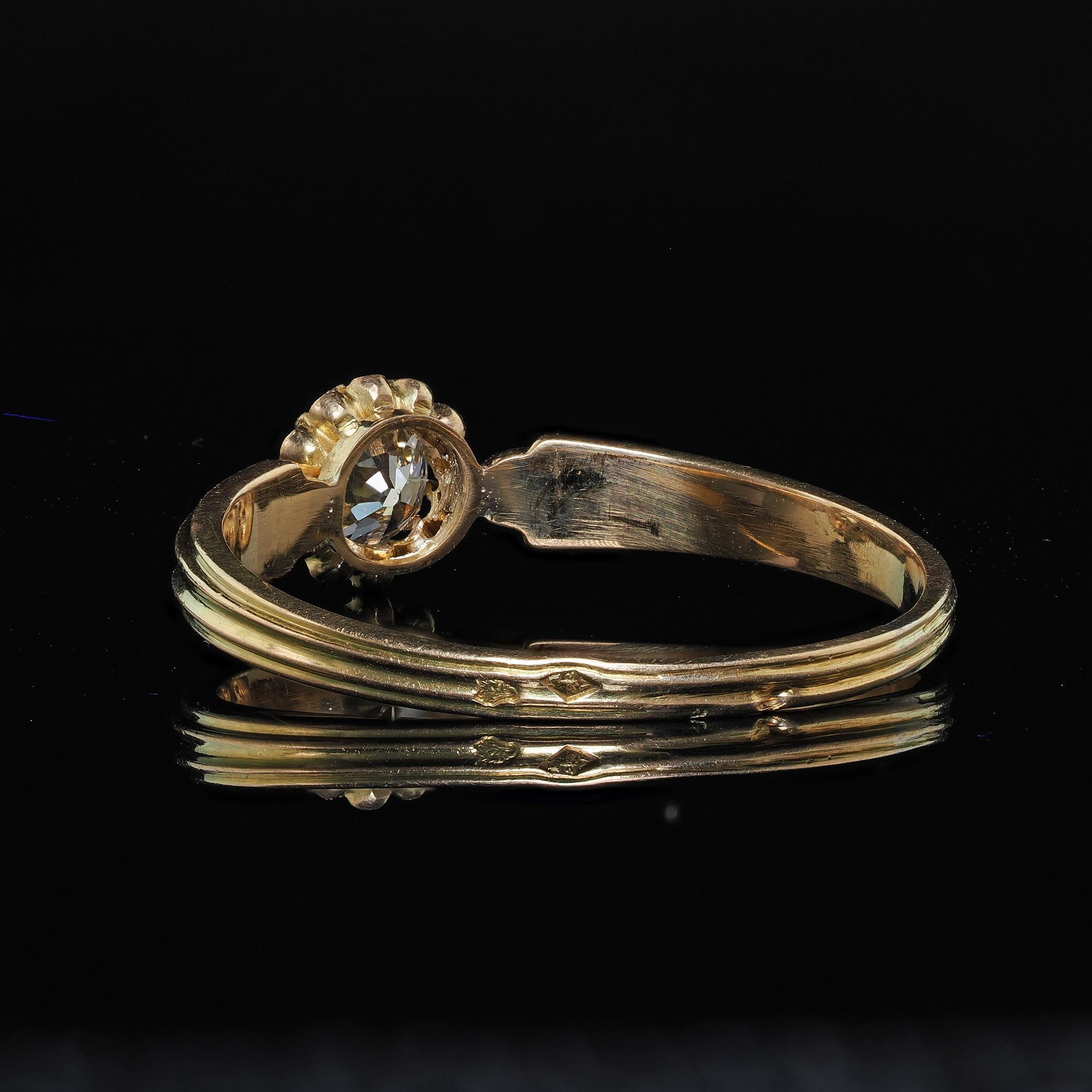 Antique Victorian French 18K Yellow Gold Old Mine Diamond Engagement Ring - GIA 2