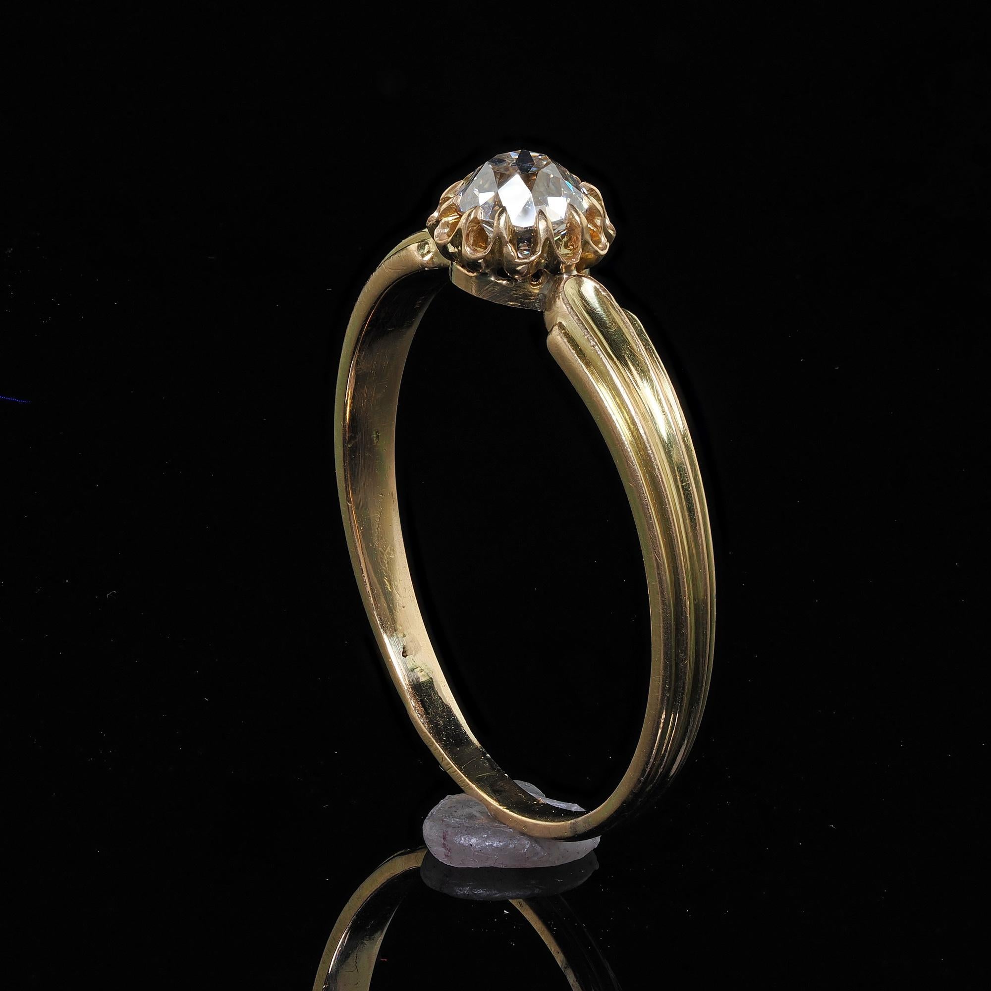 Antique Victorian French 18K Yellow Gold Old Mine Diamond Engagement Ring - GIA 3