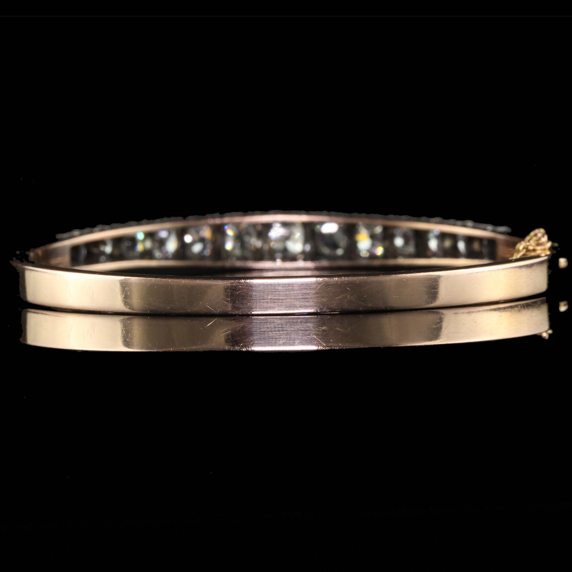 Antique Victorian French 18K Yellow Gold Old Mine Diamond Line Bangle Bracelet For Sale 5