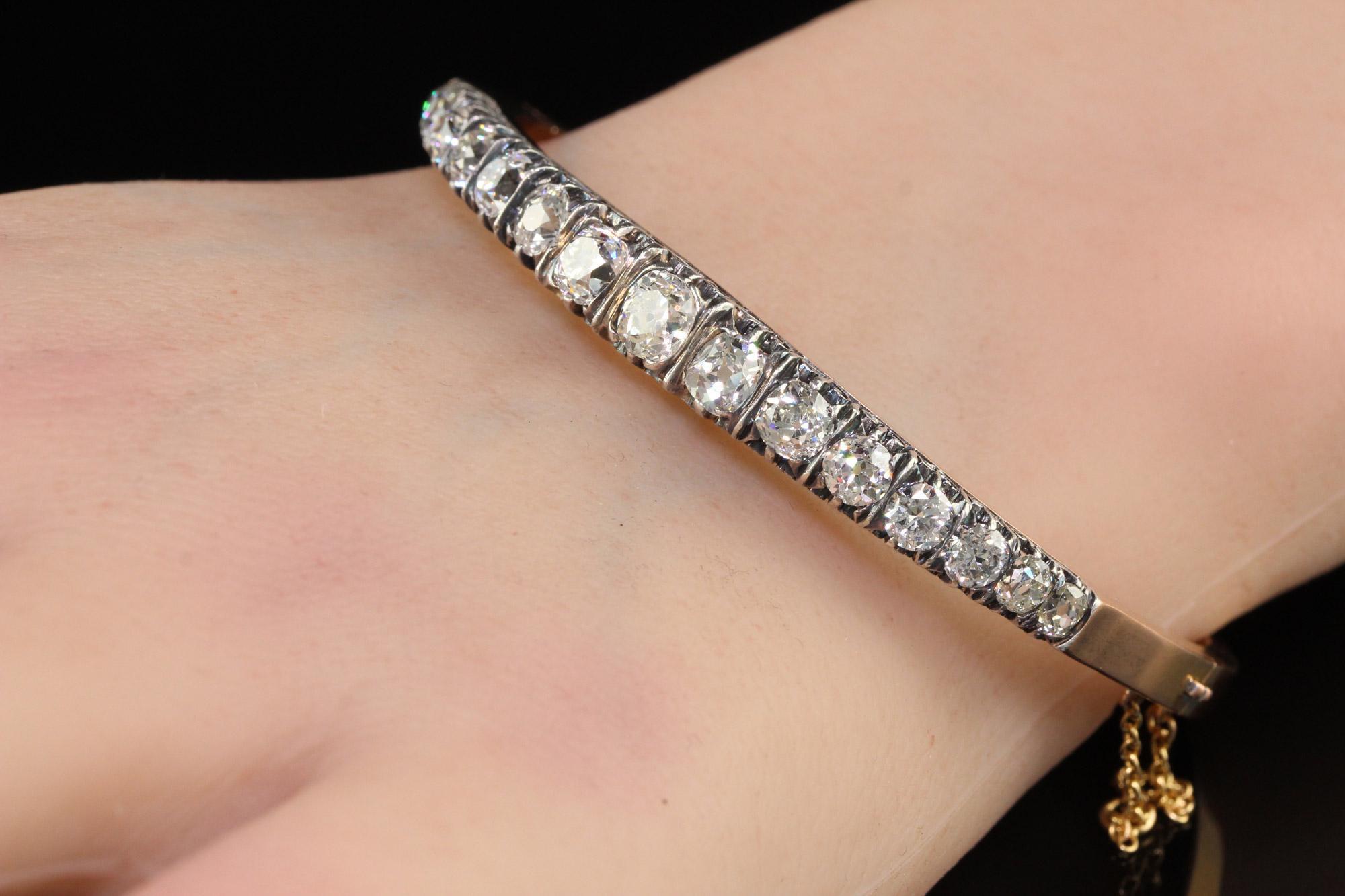 Bracelet jonc de style victorien français ancien en or jaune 18 carats avec diamants taille vieille mine en vente 5