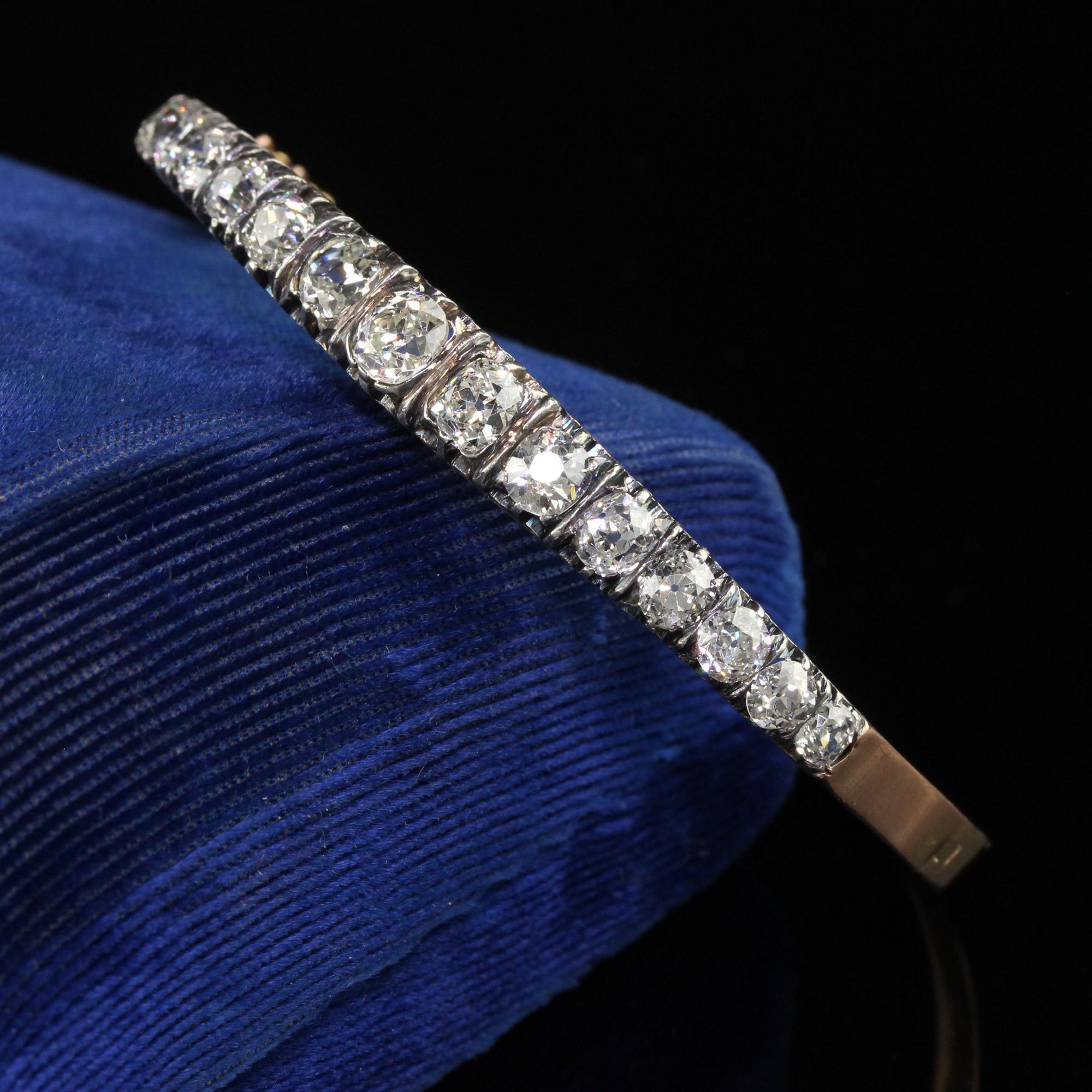 Taille vieille mine Bracelet jonc de style victorien français ancien en or jaune 18 carats avec diamants taille vieille mine en vente