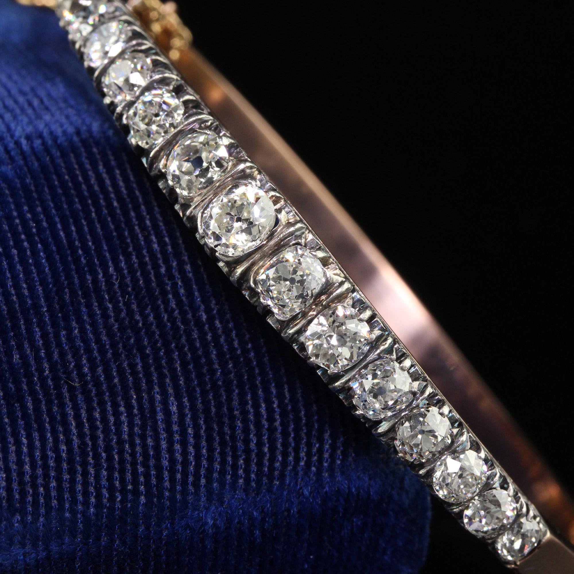Women's Antique Victorian French 18K Yellow Gold Old Mine Diamond Line Bangle Bracelet For Sale