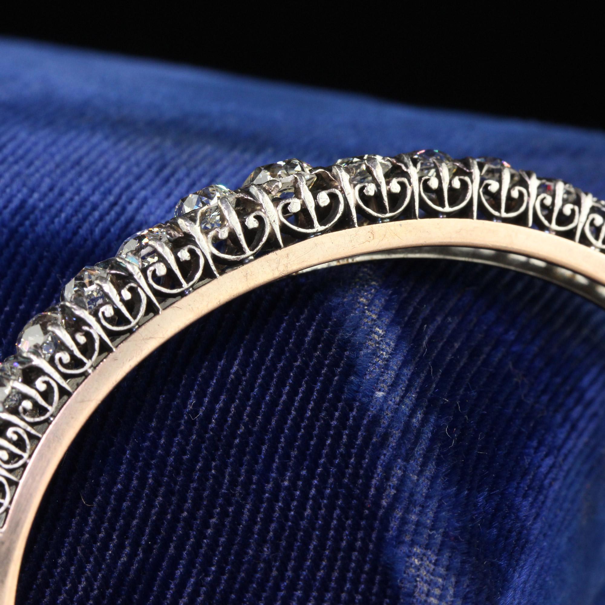 Antique Victorian French 18K Yellow Gold Old Mine Diamond Line Bangle Bracelet For Sale 1
