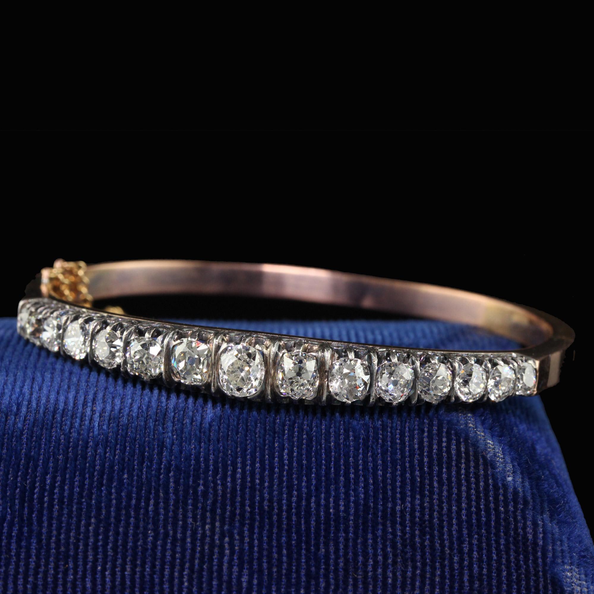 Antique Victorian French 18K Yellow Gold Old Mine Diamond Line Bangle Bracelet For Sale 2