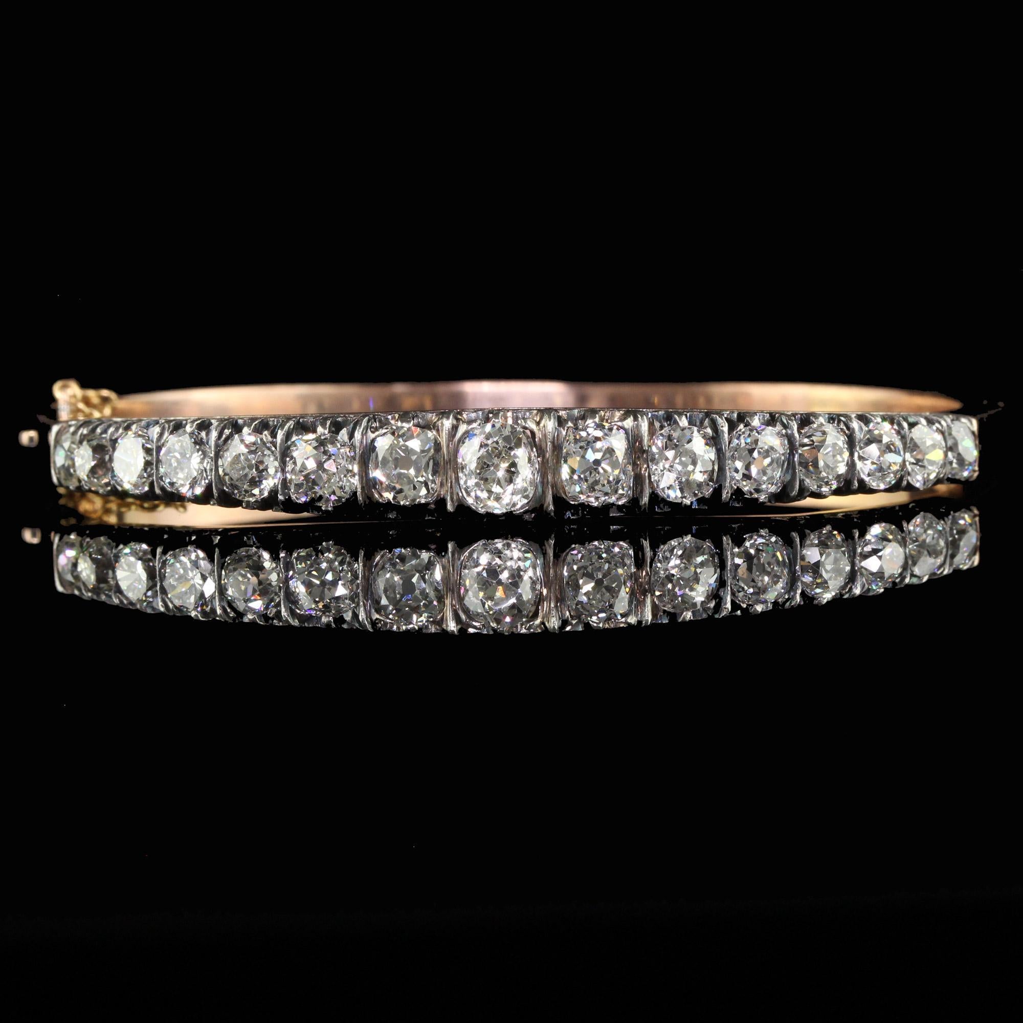 Bracelet jonc de style victorien français ancien en or jaune 18 carats avec diamants taille vieille mine en vente 2