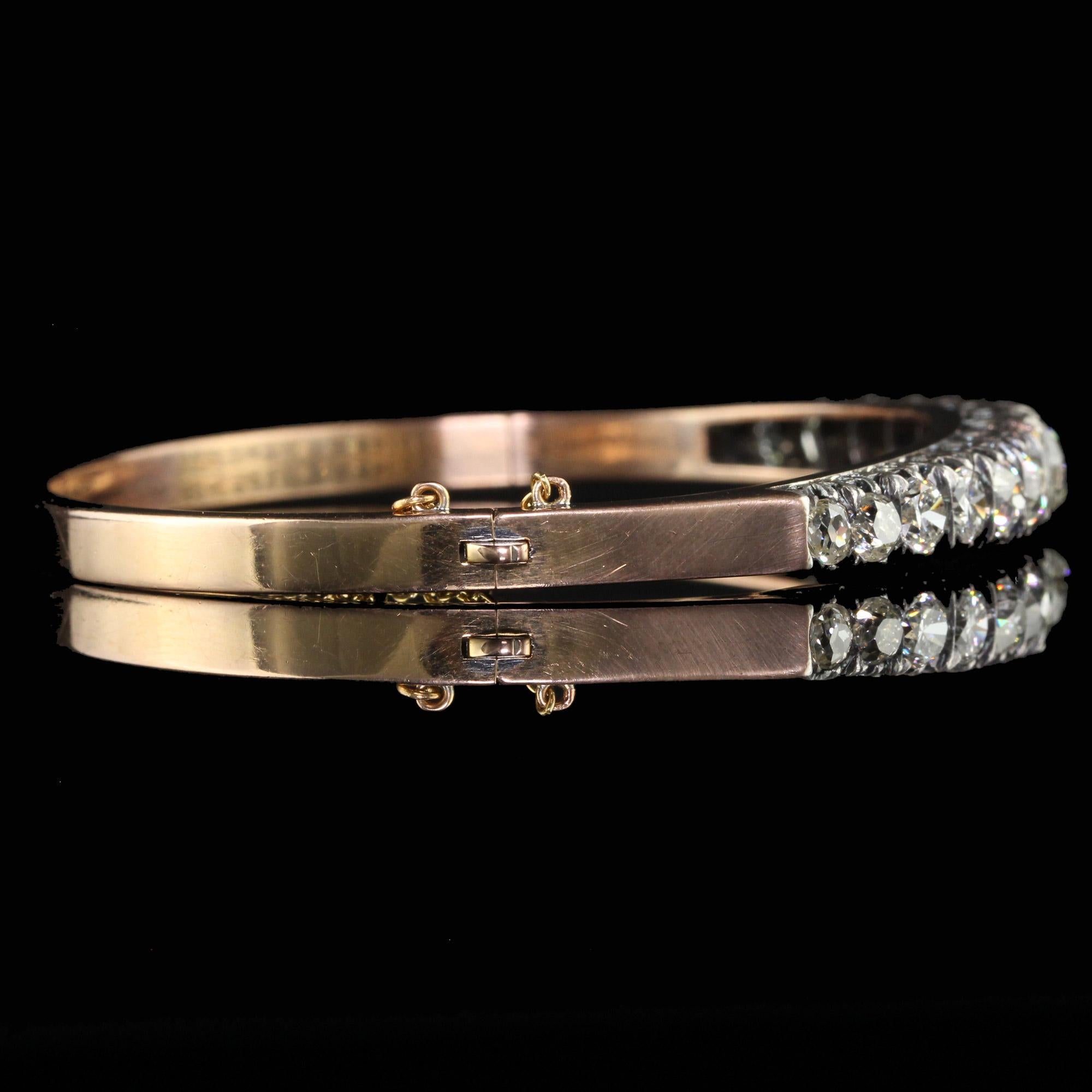 Antique Victorian French 18K Yellow Gold Old Mine Diamond Line Bangle Bracelet For Sale 4