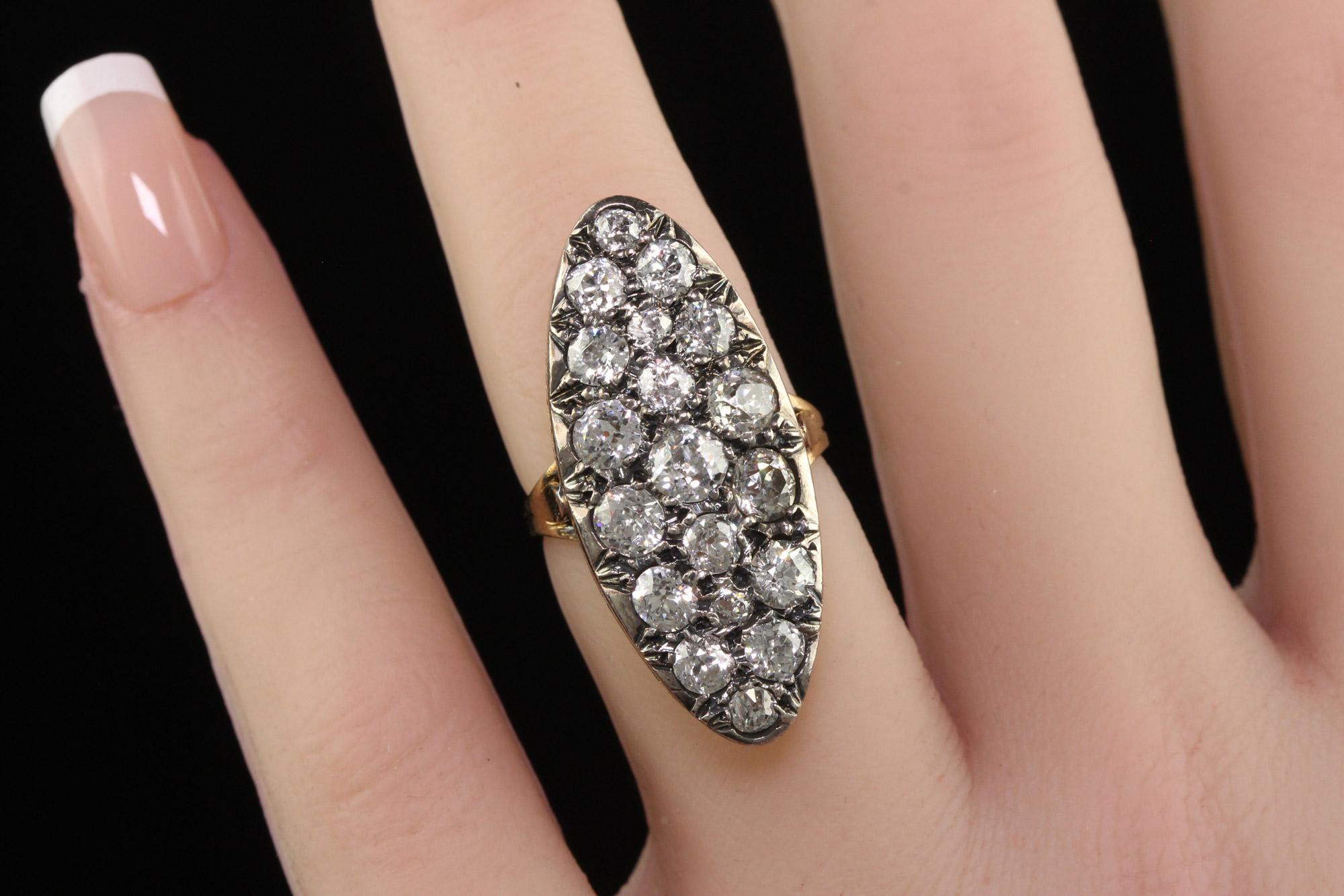 Antique Victorian French 18K Yellow Gold Old Mine Diamond Shield Ring For Sale 5