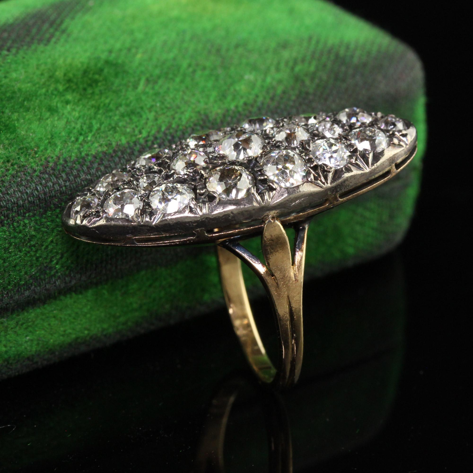 Old Mine Cut Antique Victorian French 18K Yellow Gold Old Mine Diamond Shield Ring For Sale