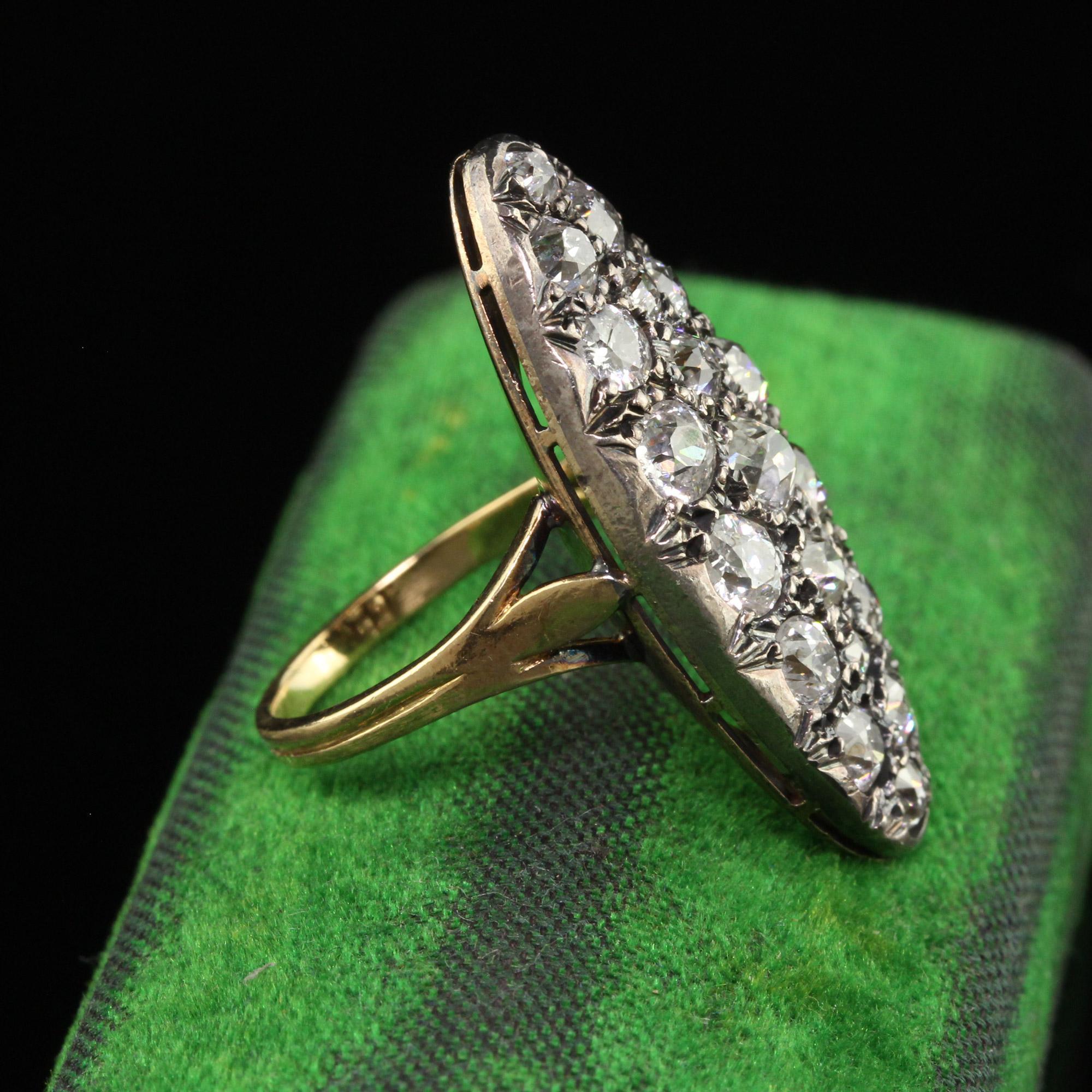 Antique Victorian French 18K Yellow Gold Old Mine Diamond Shield Ring In Good Condition For Sale In Great Neck, NY