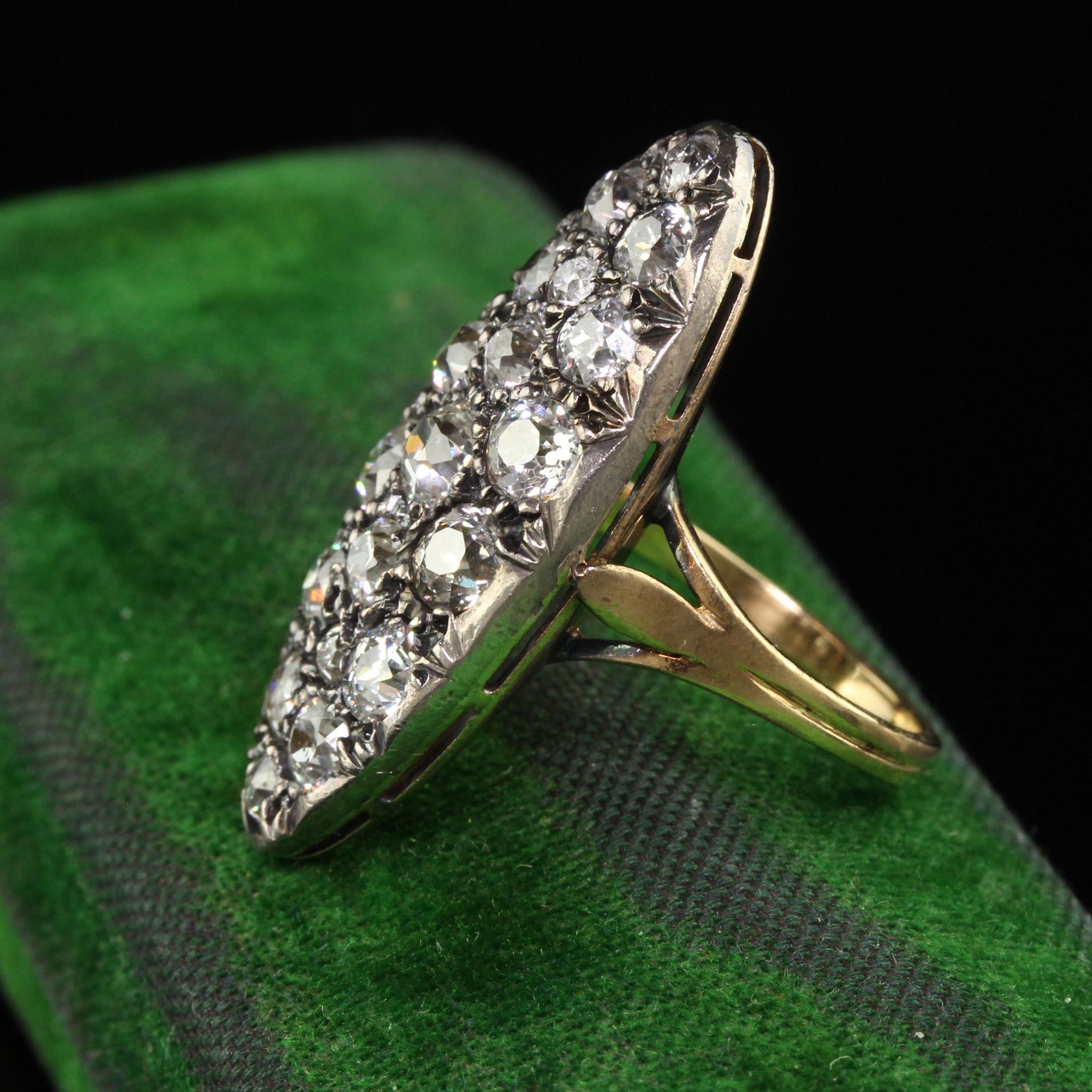 Women's Antique Victorian French 18K Yellow Gold Old Mine Diamond Shield Ring For Sale